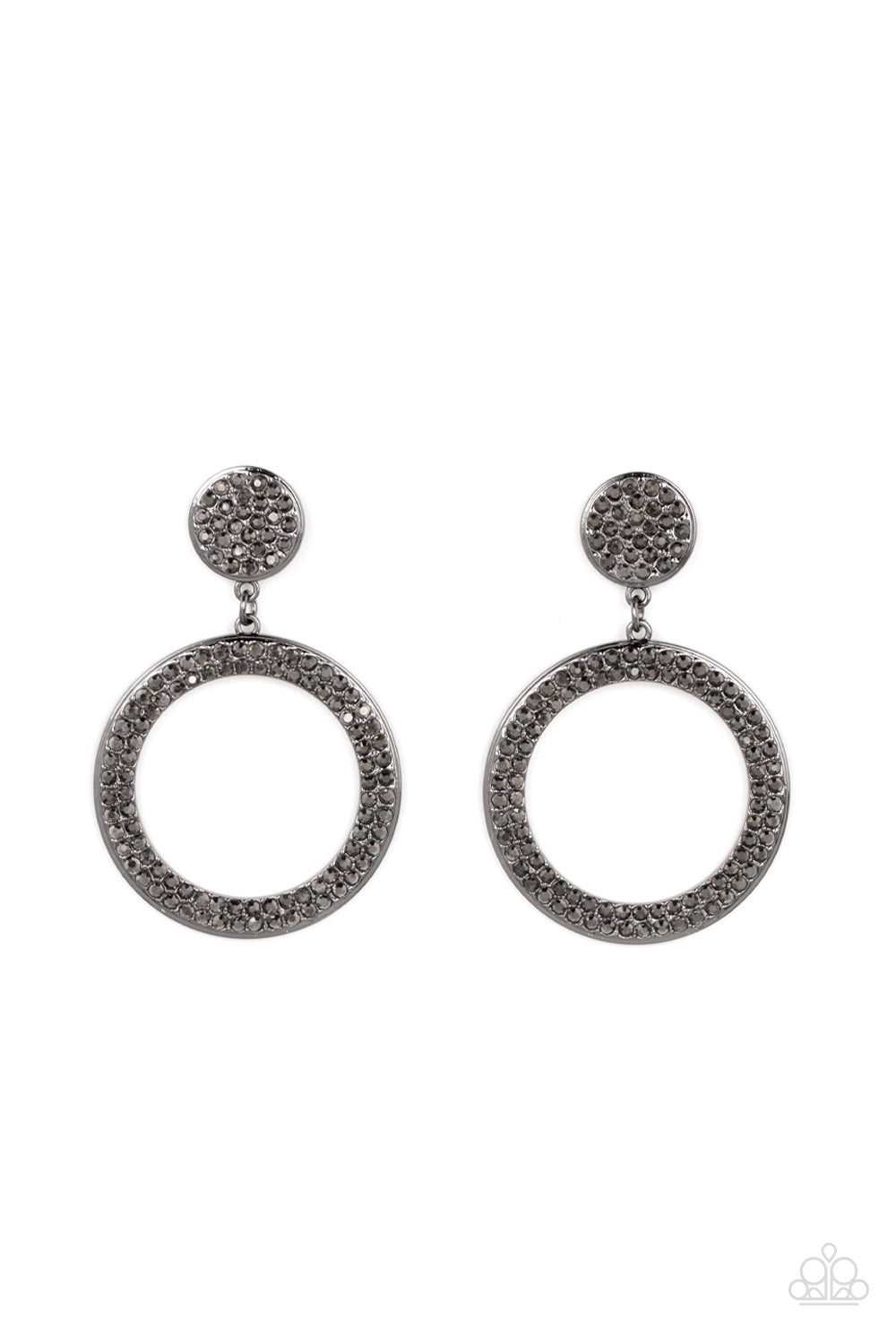 GLOW You Away - Black Gunmetal Circle Hematite Rhinestone Post Earrings
