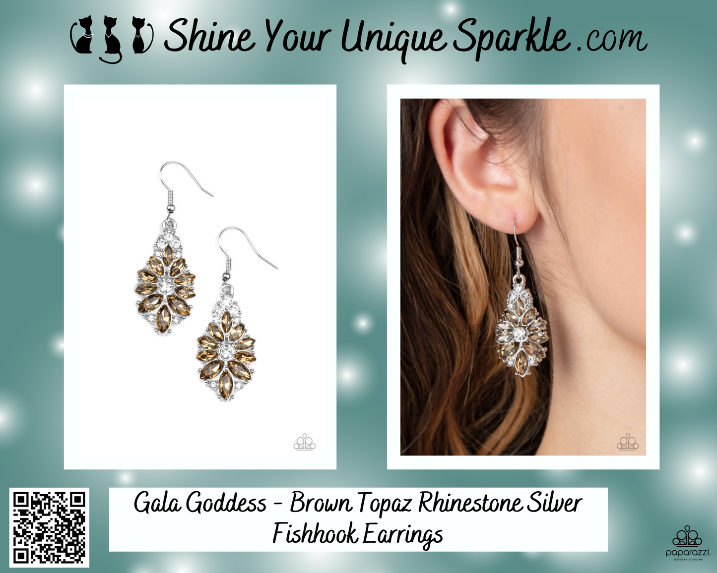 Gala Goddess - Brown Topaz Rhinestone Silver Fishhook Earrings