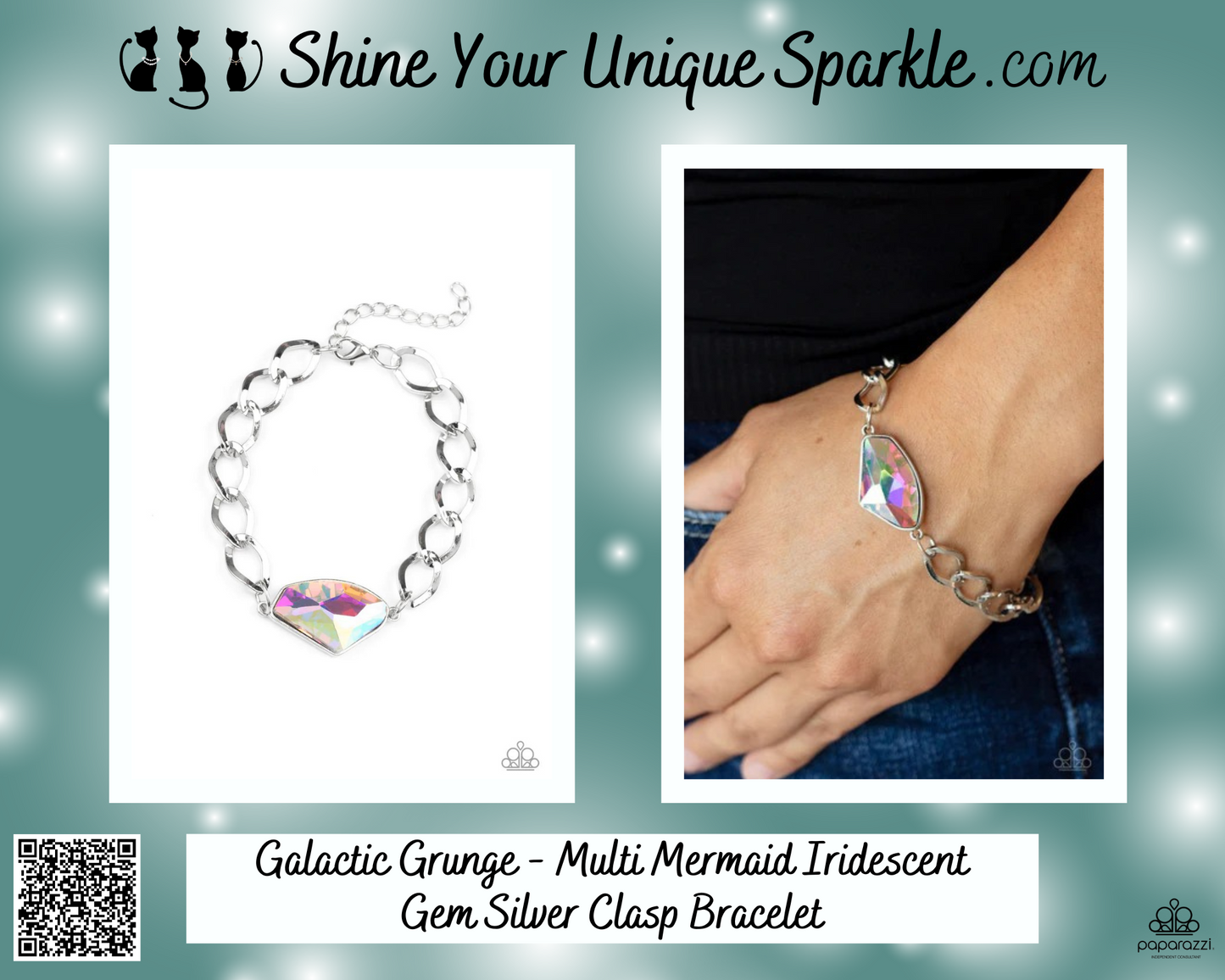 Galactic Grunge - Multi Mermaid Iridescent Gem Silver Clasp Bracelet