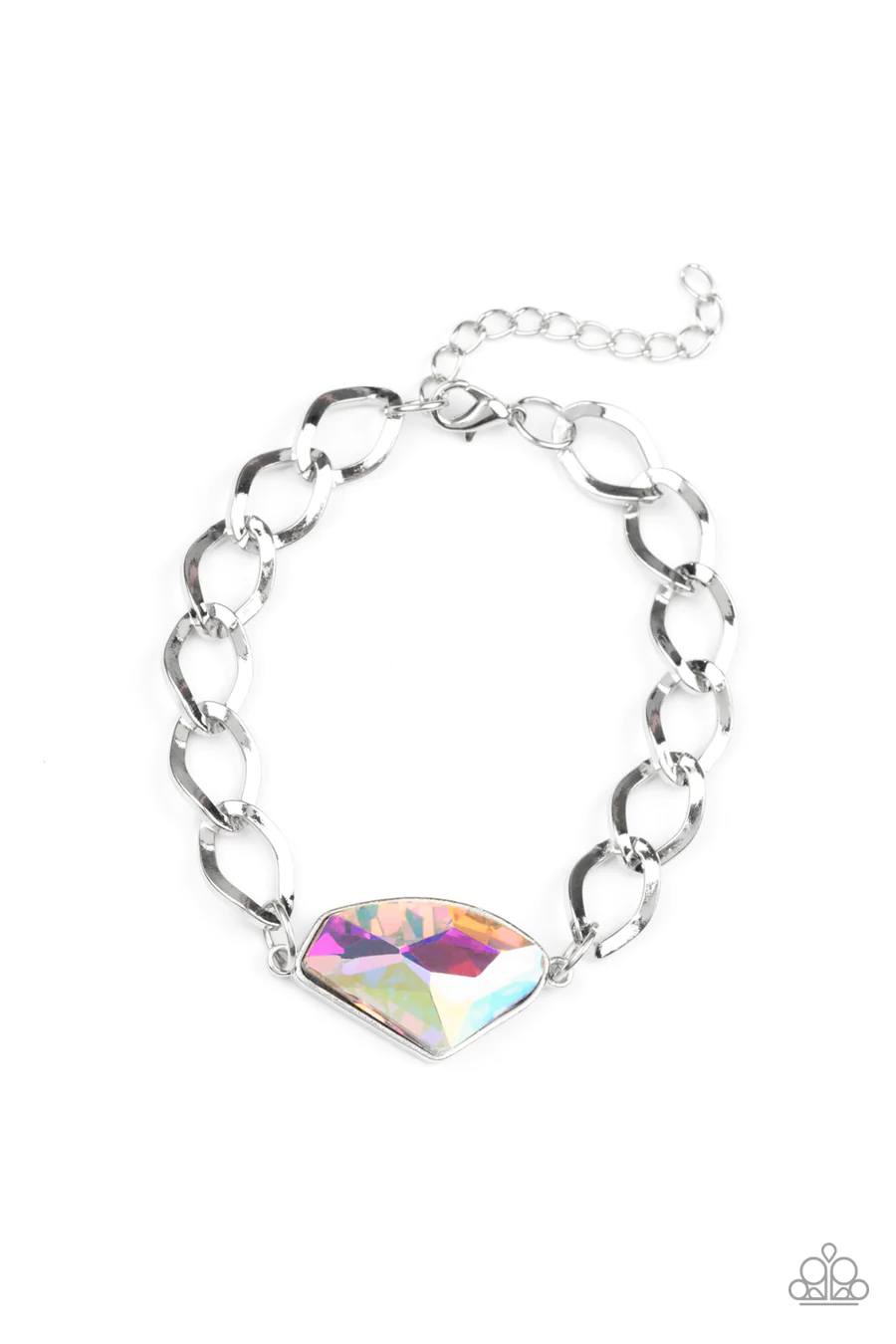 Galactic Grunge - Multi Mermaid Iridescent Gem Silver Clasp Bracelet