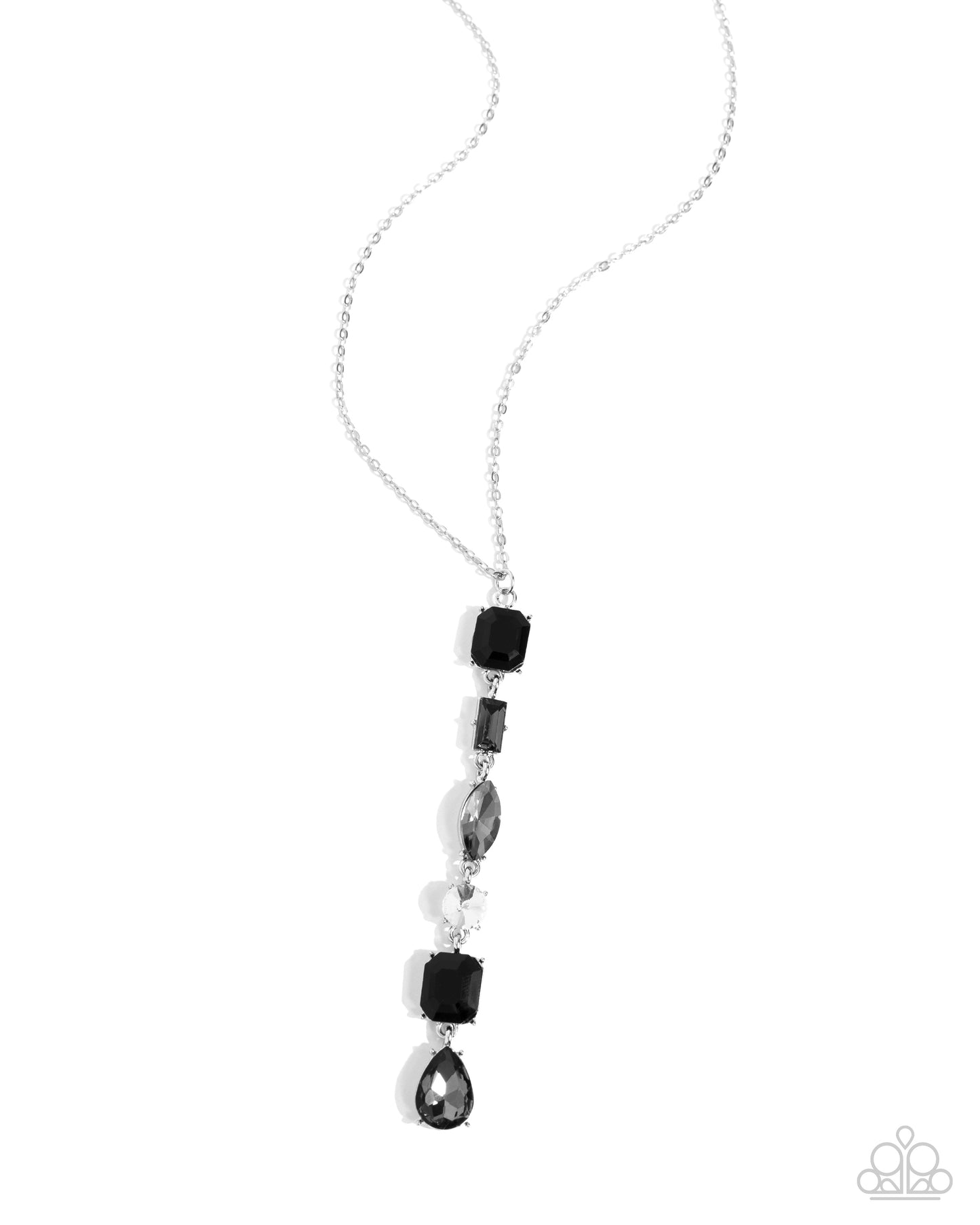 Gallery Gala - Black and Smoky Gem Pendant Silver Short Necklace
