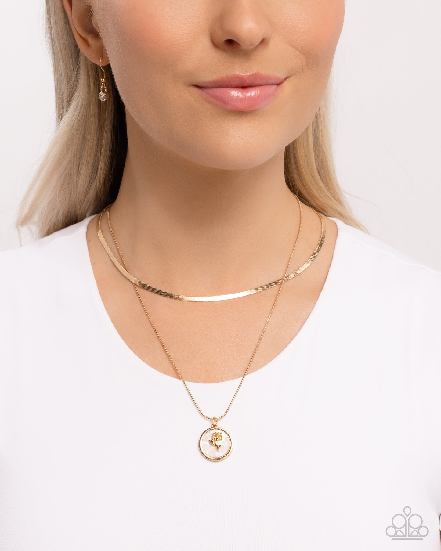 Garden Gallery - White Shell Silver Rose Layered Short Necklace