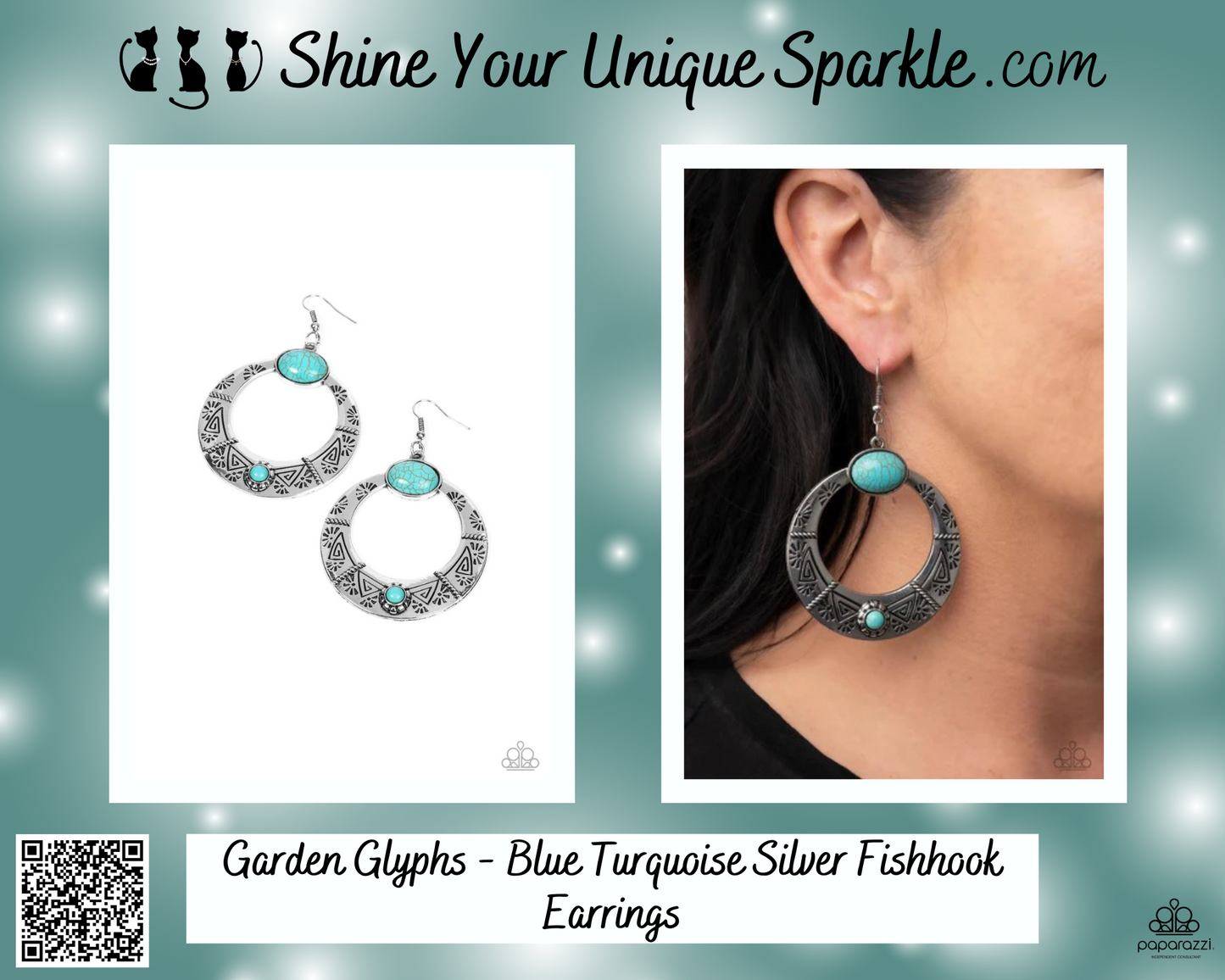 Garden Glyphs - Blue Turquoise Silver Fishhook Earrings