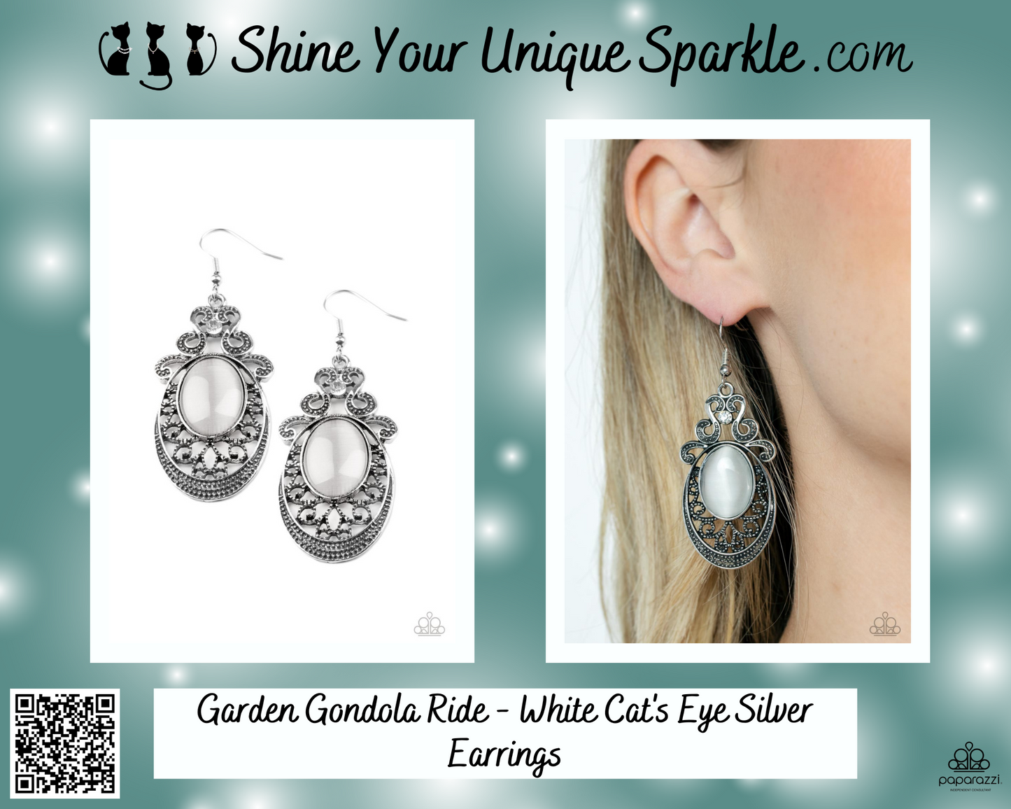 Garden Gondola Ride - White Cat's Eye Silver Earrings