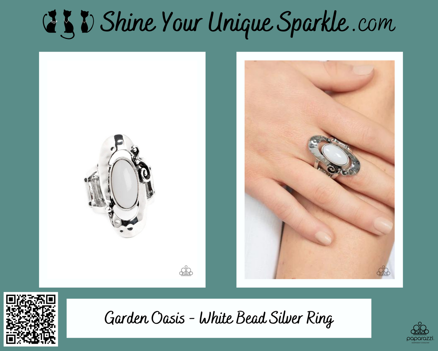Garden Oasis - White Bead Silver Ring