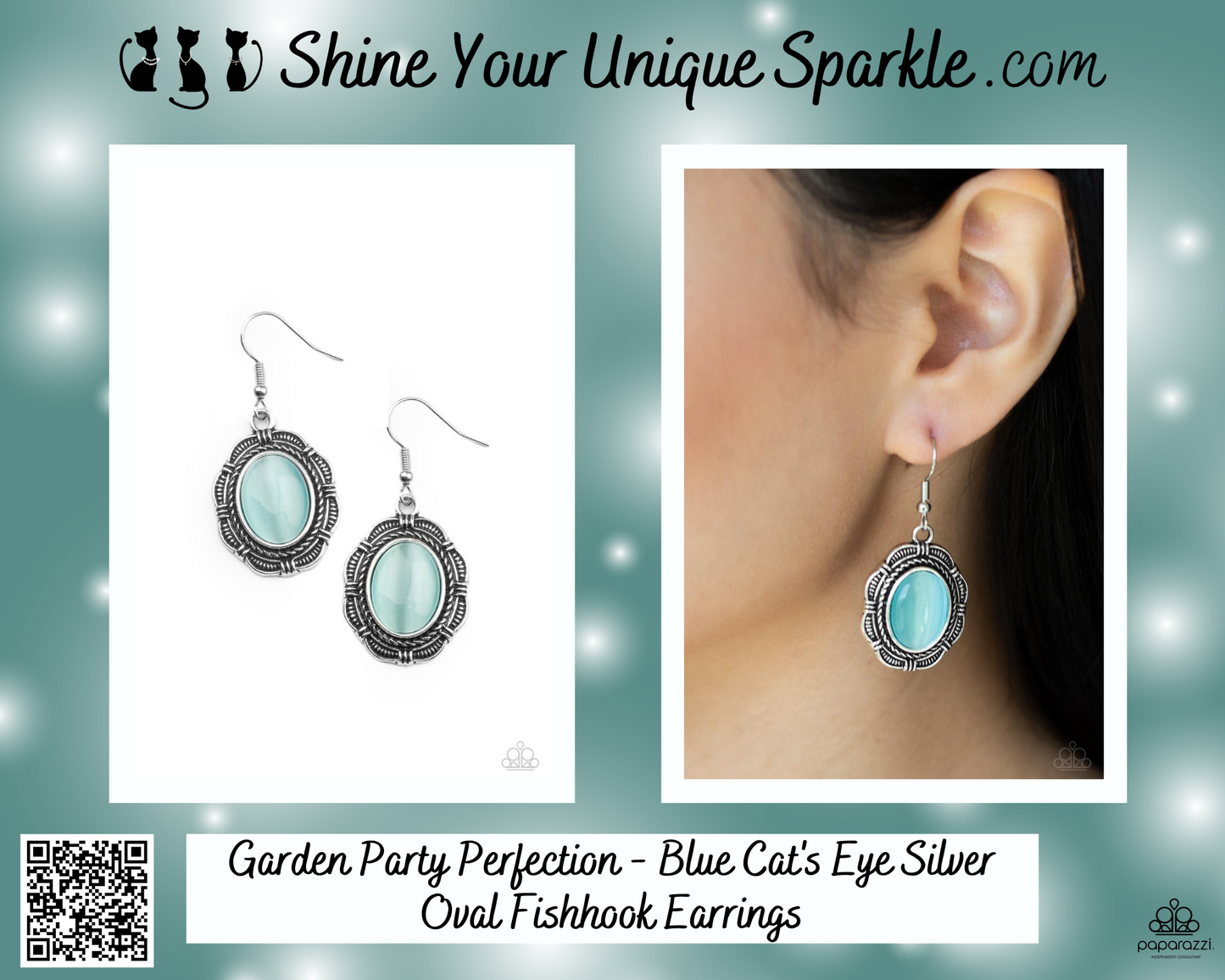 Garden Party Perfection - Blue Cat's Eye Silver Oval Fishhook Earrings