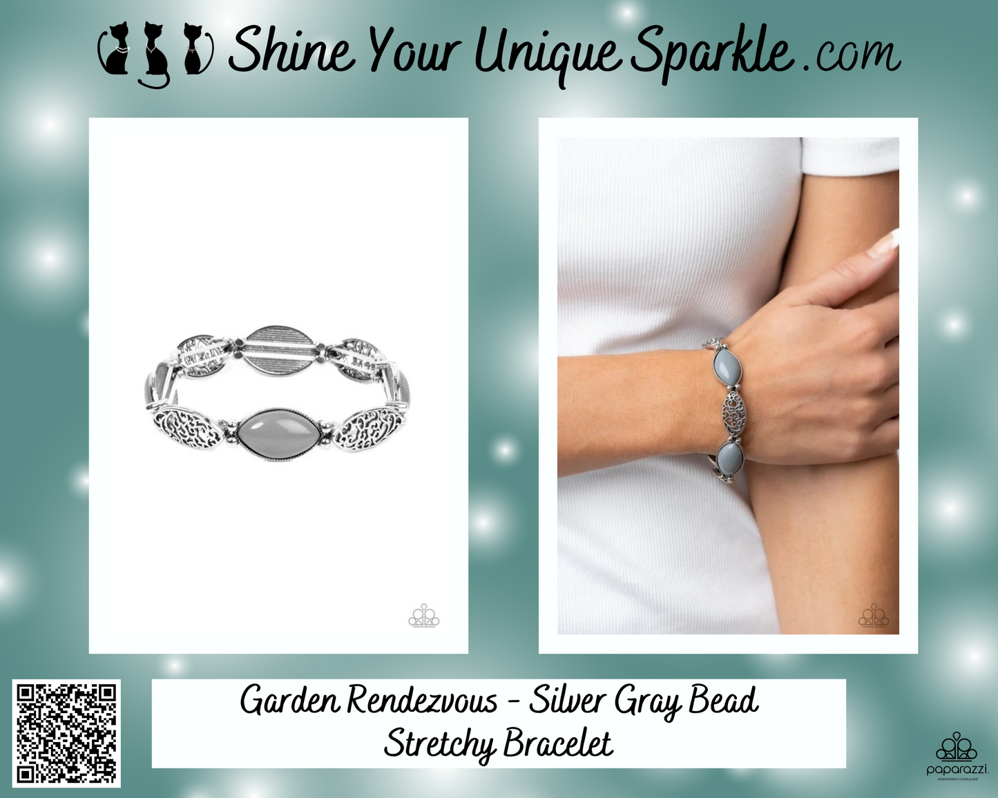Garden Rendezvous - Silver Gray Bead Stretchy Bracelet