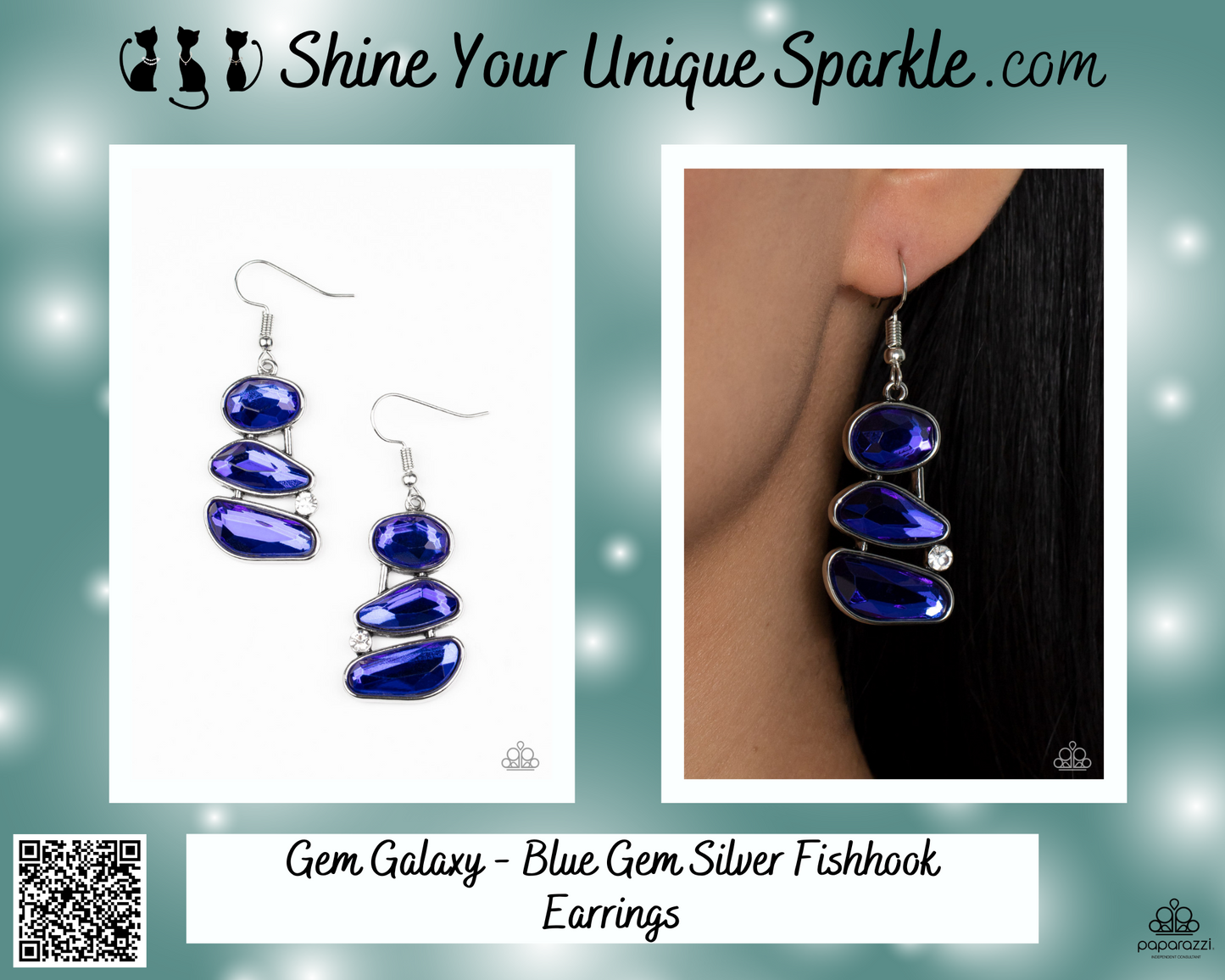 Gem Galaxy - Blue Gem Silver Fishhook Earrings