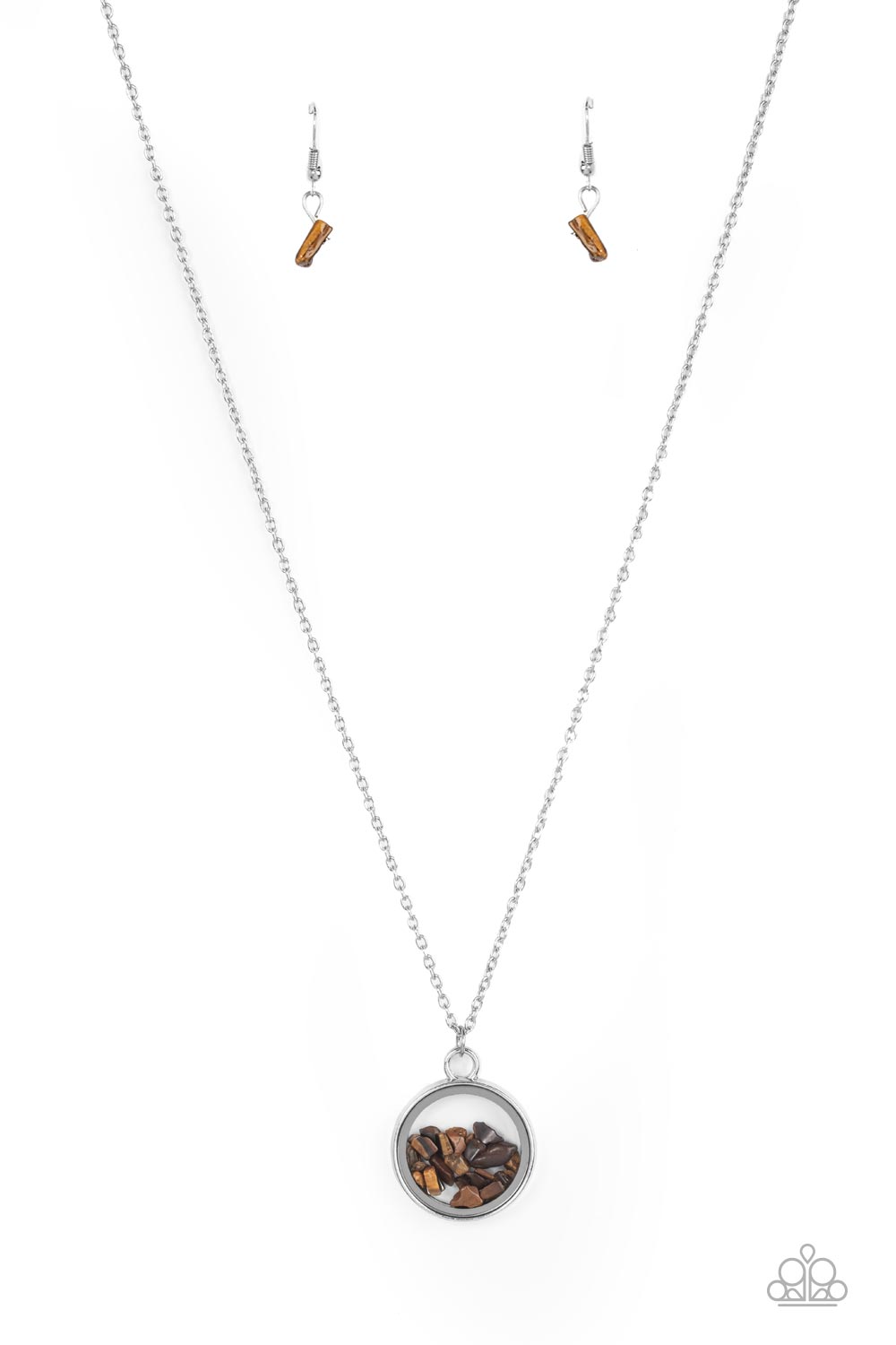 Gemstone Guru - Brown Tiger's Eye Stone Pendant Silver Short Necklace