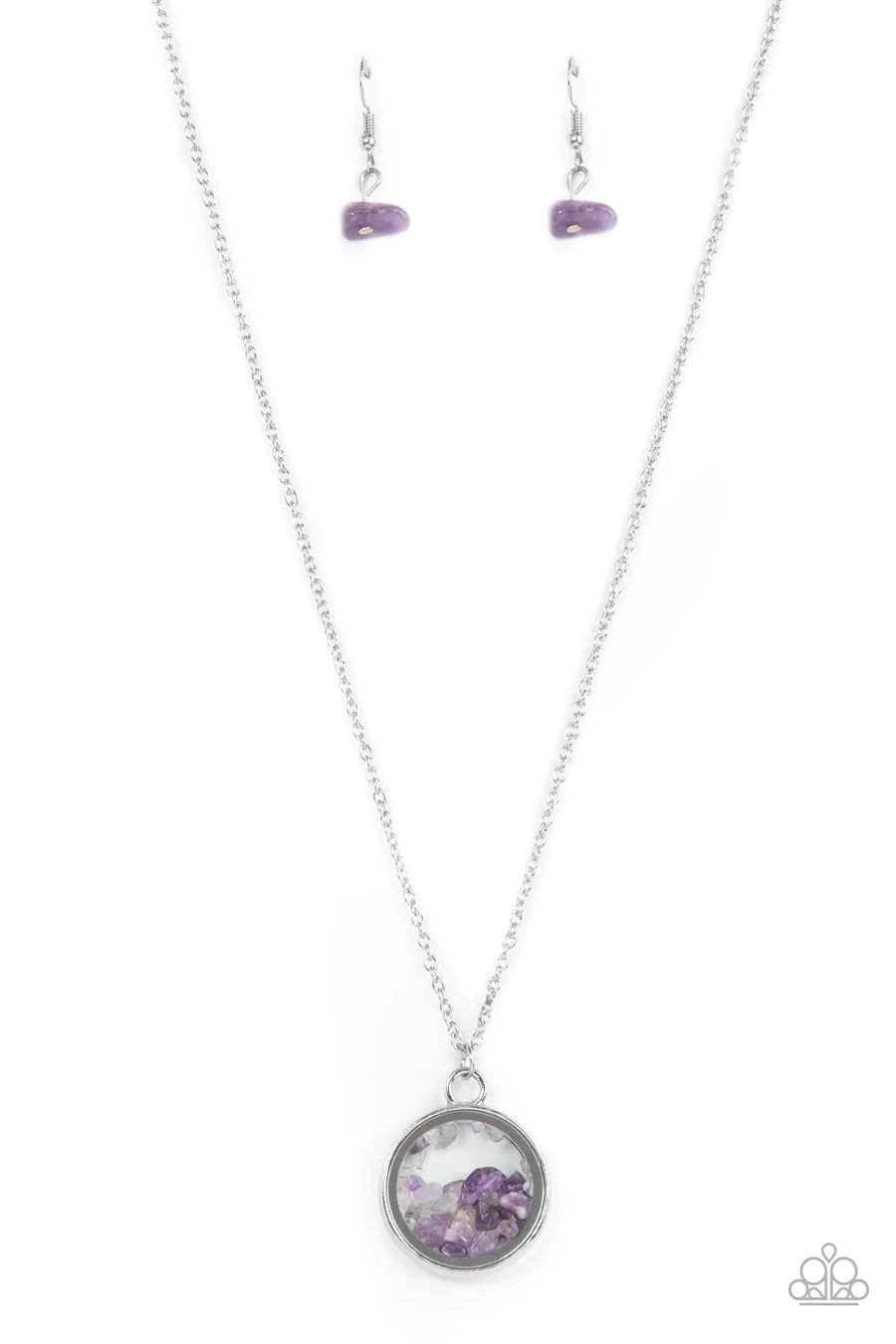 Gemstone Guru - Purple Pebble Stone Pendant Silver Short Necklace