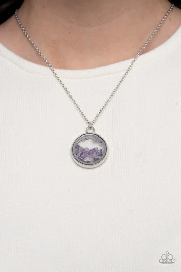 Gemstone Guru - Purple Pebble Stone Pendant Silver Short Necklace