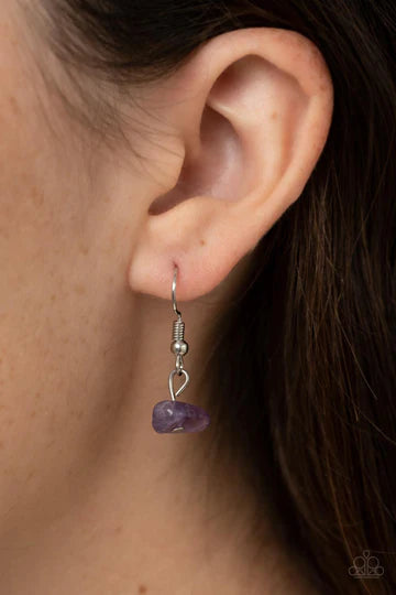 Gemstone Guru - Purple Pebble Stone Pendant Silver Short Necklace