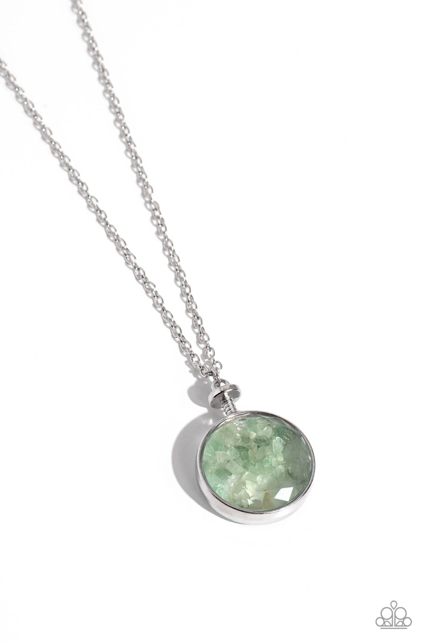 Geo Mine - Green Jade Pebble Stones Silver Long Necklace