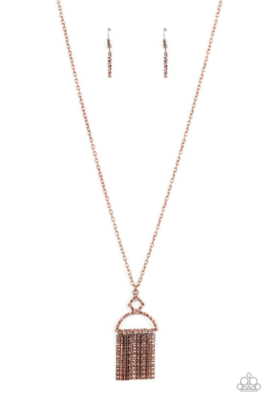 Getting the Hang of Things - Copper Bar Fringe Long Necklace