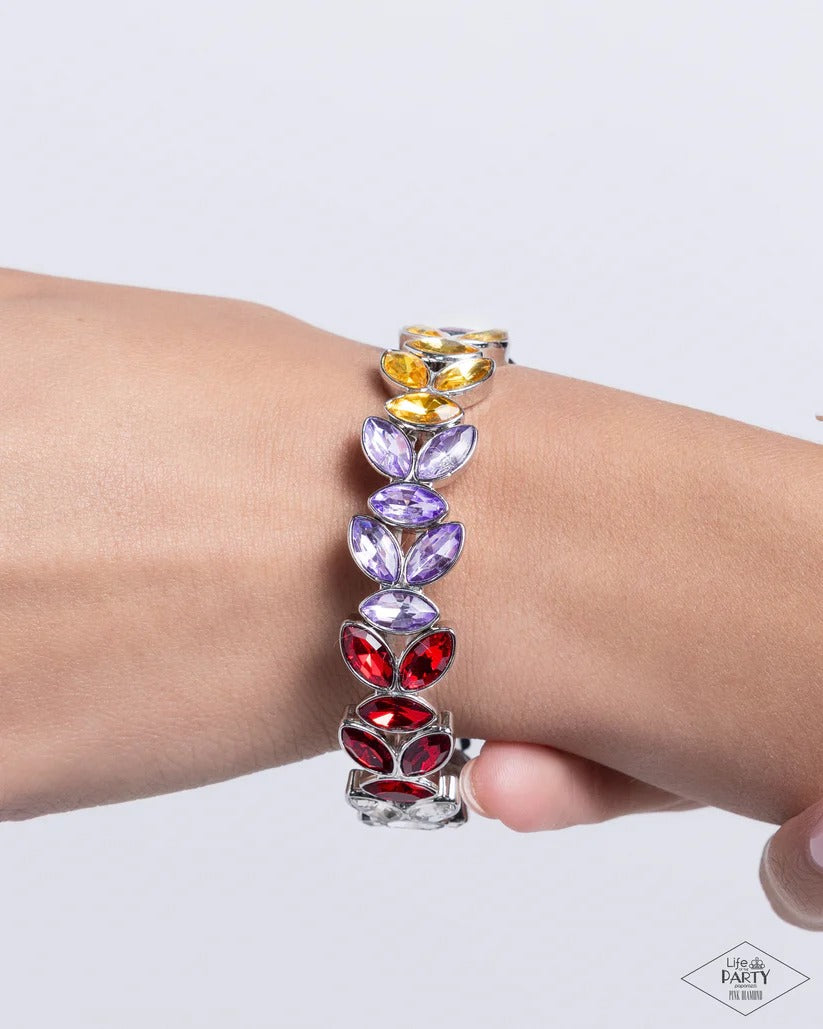 Gilded Gardens - Multi Marquise Rhinestone Gems Silver Stretchy Bracelet - Life of the Party Pink Diamond Exclusive