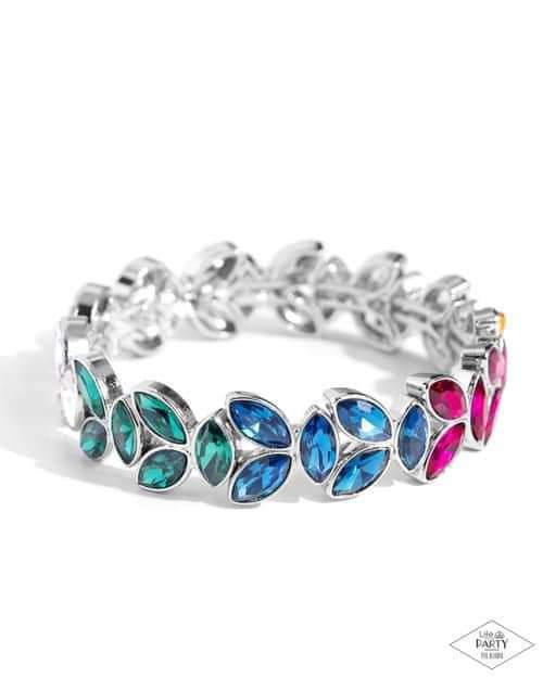 Gilded Gardens - Multi Marquise Rhinestone Gems Silver Stretchy Bracelet - Life of the Party Pink Diamond Exclusive
