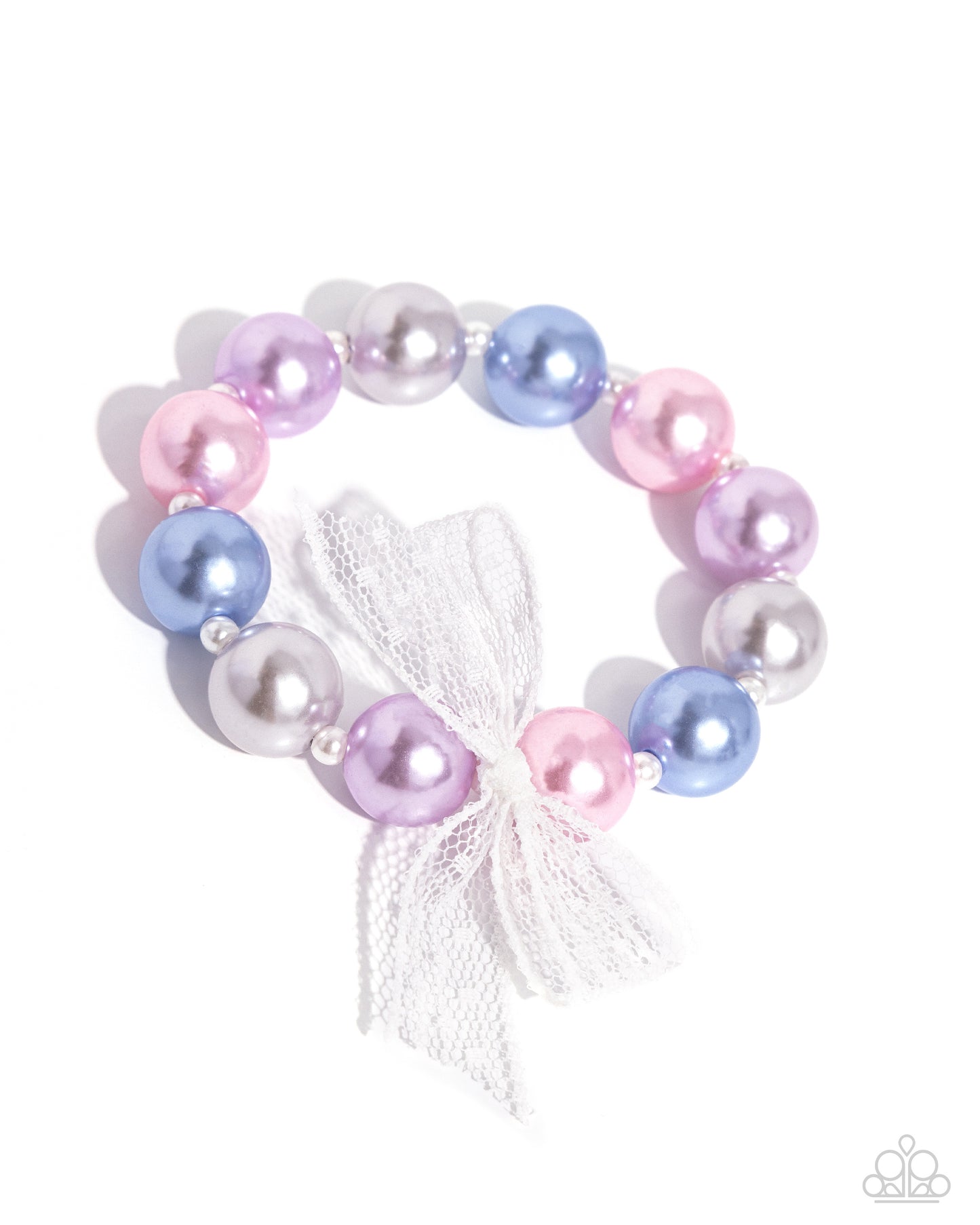 Girly Glam - Multi Blue Pink Purple Pearl White Bow Stretchy Bracelet