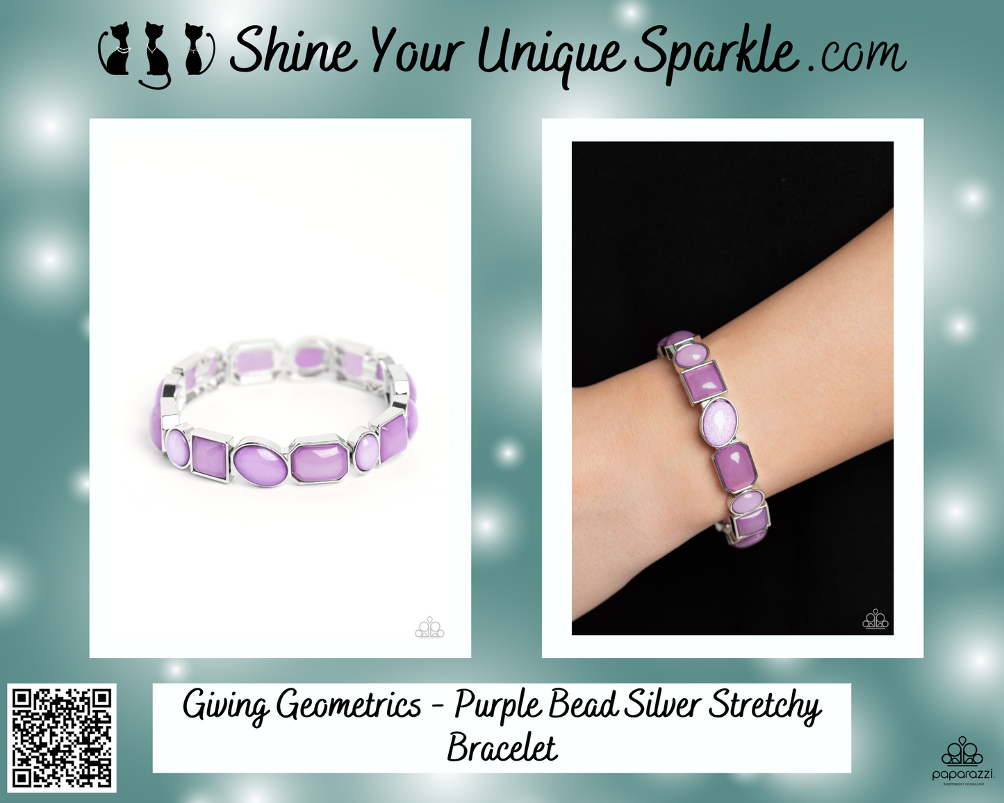 Giving Geometrics - Purple Bead Silver Stretchy Bracelet