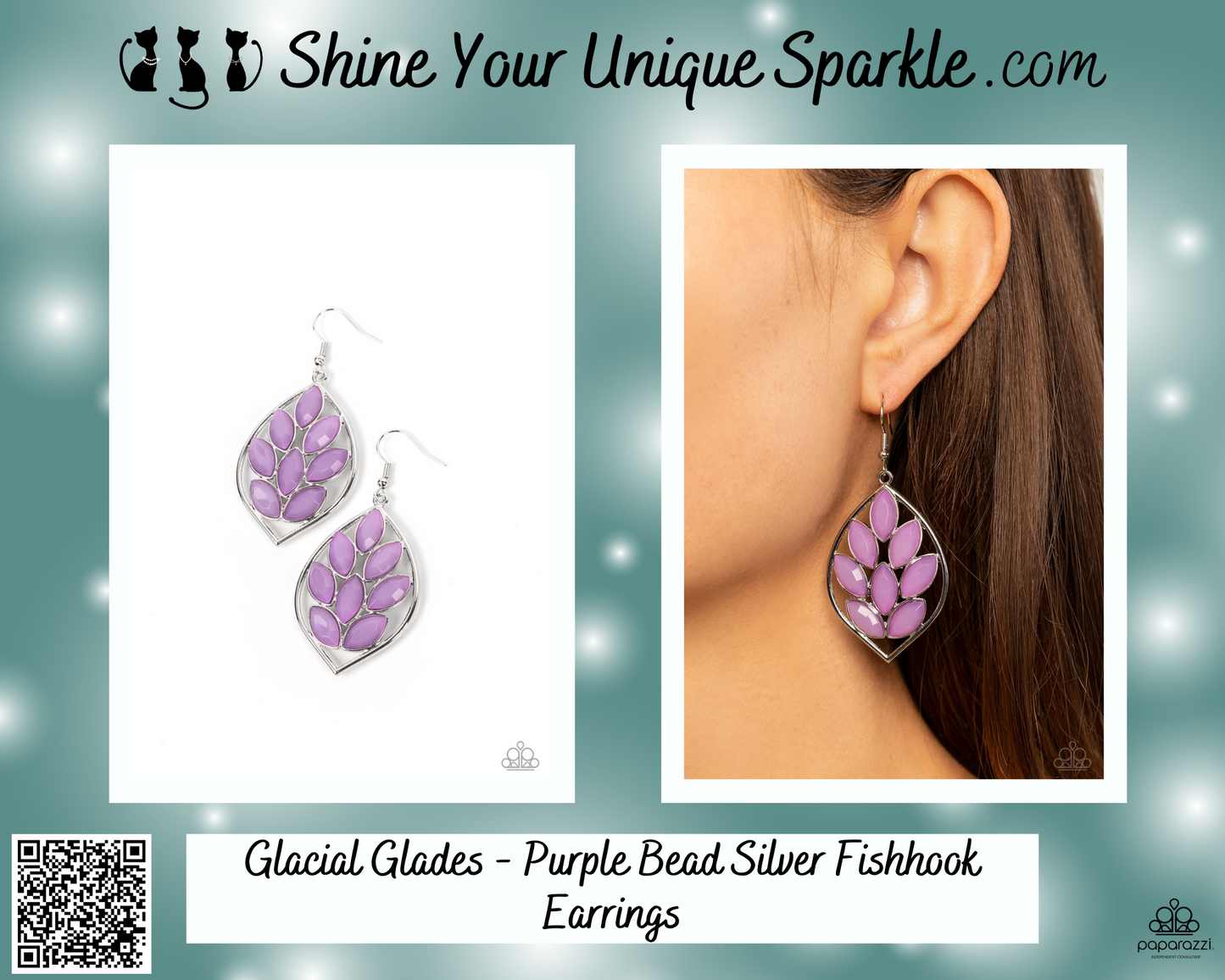 Glacial Glades - Purple Bead Silver Fishhook Earrings