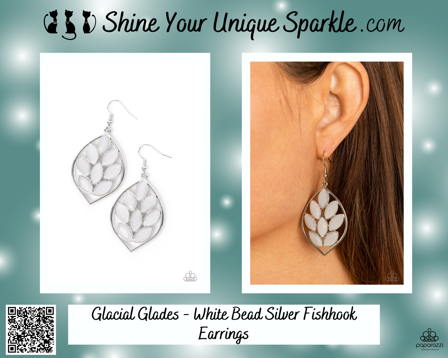 Glacial Glades - White Bead Silver Fishhook Earrings