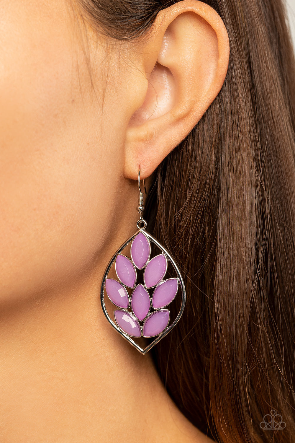 Glacial Glades - Purple Bead Silver Fishhook Earrings