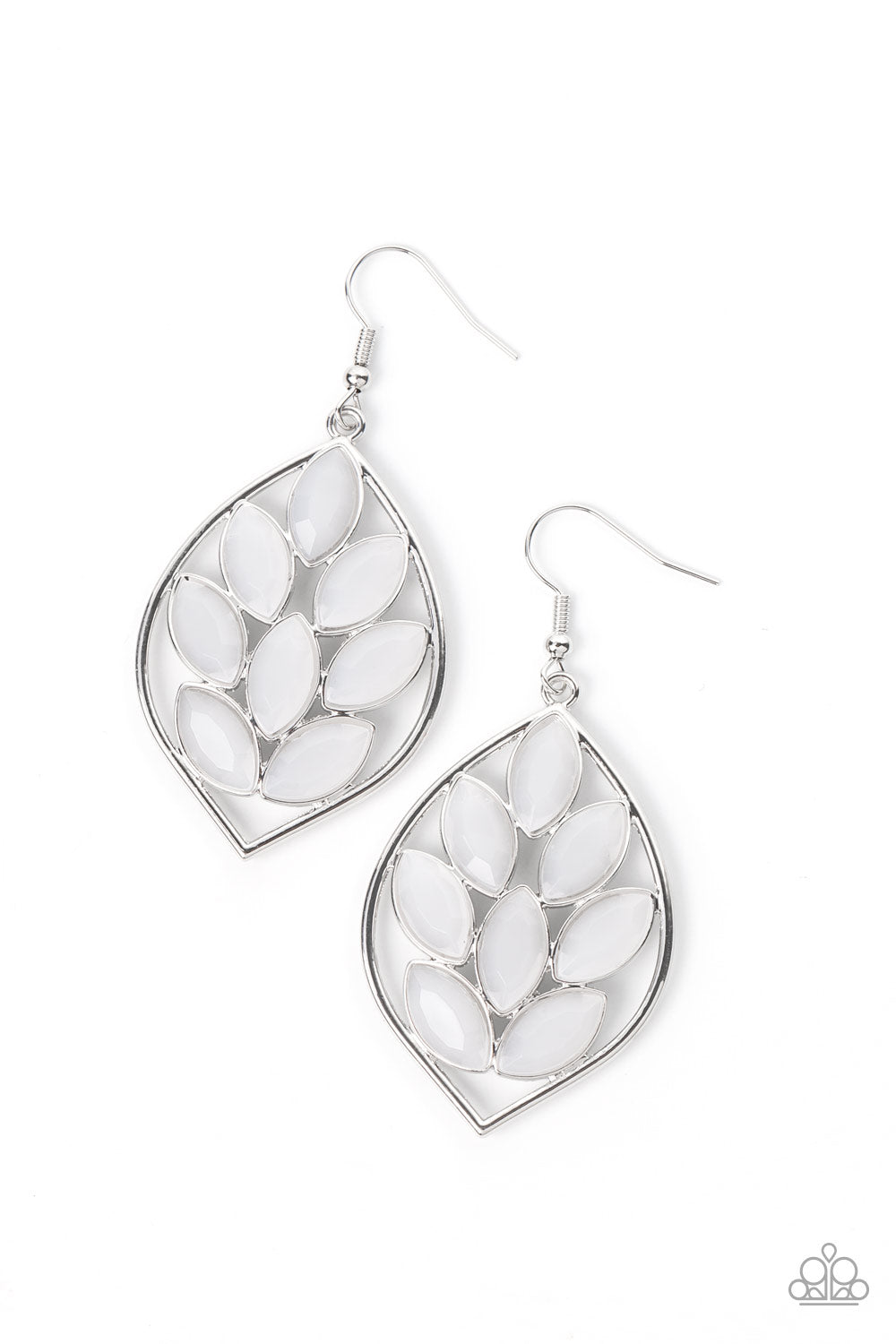 Glacial Glades - White Bead Silver Fishhook Earrings