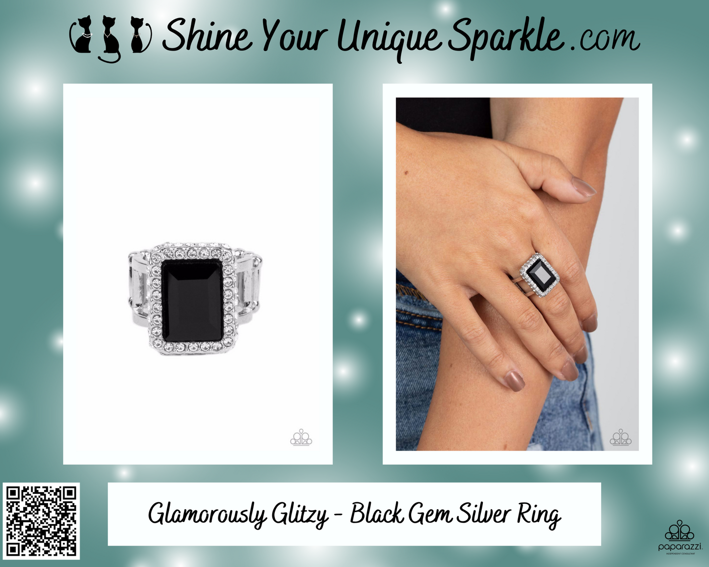 Glamorously Glitzy - Black Gem Silver Ring