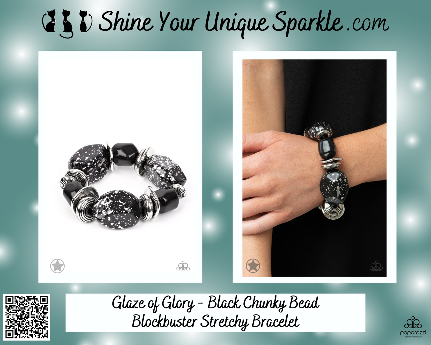 Glaze of Glory - Black Chunky Bead Blockbuster Stretchy Bracelet