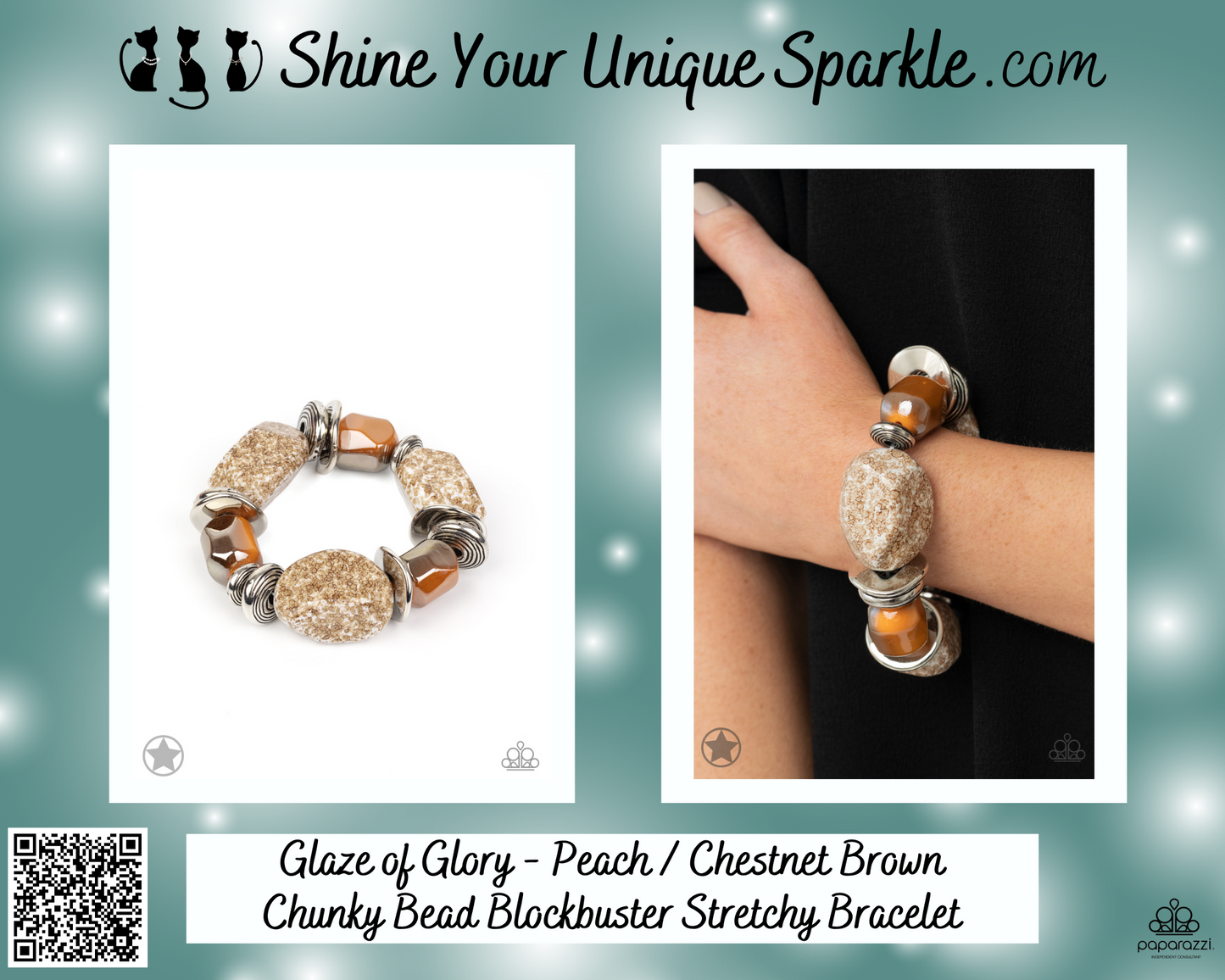 Glaze of Glory - Peach / Chestnet Brown Chunky Bead Blockbuster Stretchy Bracelet