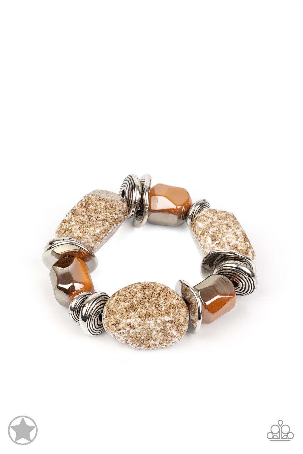 PERFECT MATCH / SET: In Good Glazes - Peach / Chestnet Brown Chunky Bead Blockbuster Necklace and Glaze of Glory - Peach / Chestnut Brown Chunky Bead Blockbuster Bracelet