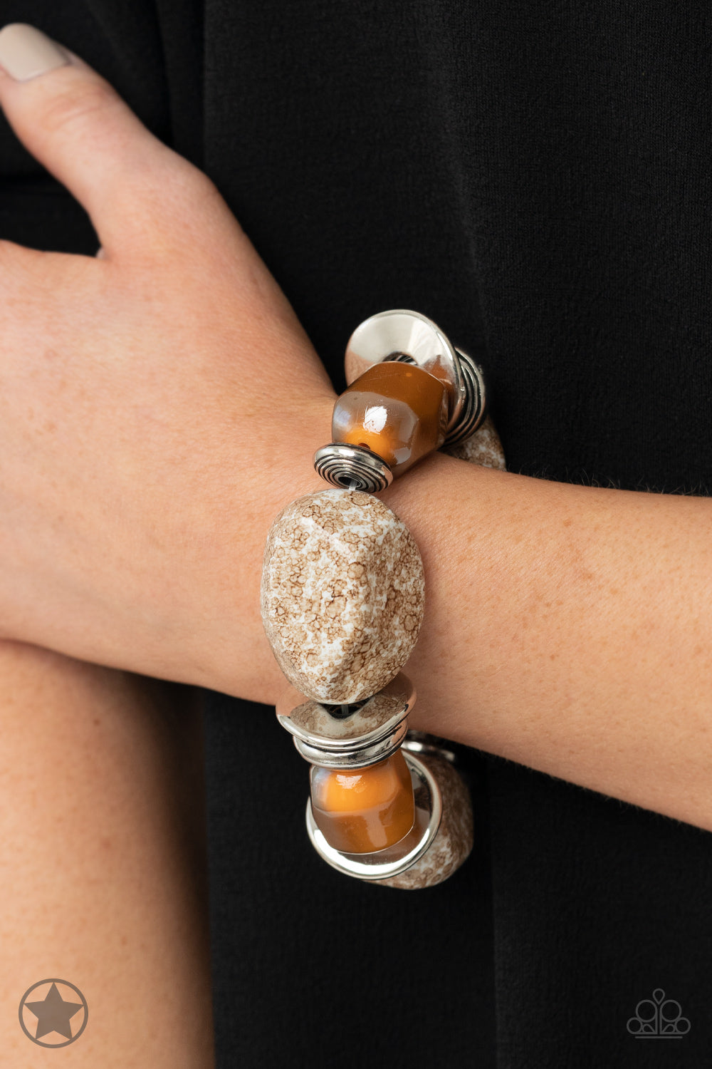 PERFECT MATCH / SET: In Good Glazes - Peach / Chestnet Brown Chunky Bead Blockbuster Necklace and Glaze of Glory - Peach / Chestnut Brown Chunky Bead Blockbuster Bracelet
