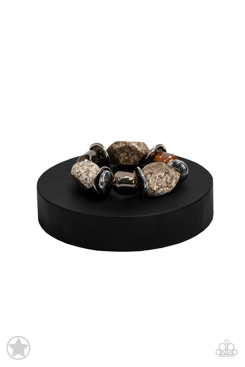 PERFECT MATCH / SET: In Good Glazes - Peach / Chestnet Brown Chunky Bead Blockbuster Necklace and Glaze of Glory - Peach / Chestnut Brown Chunky Bead Blockbuster Bracelet