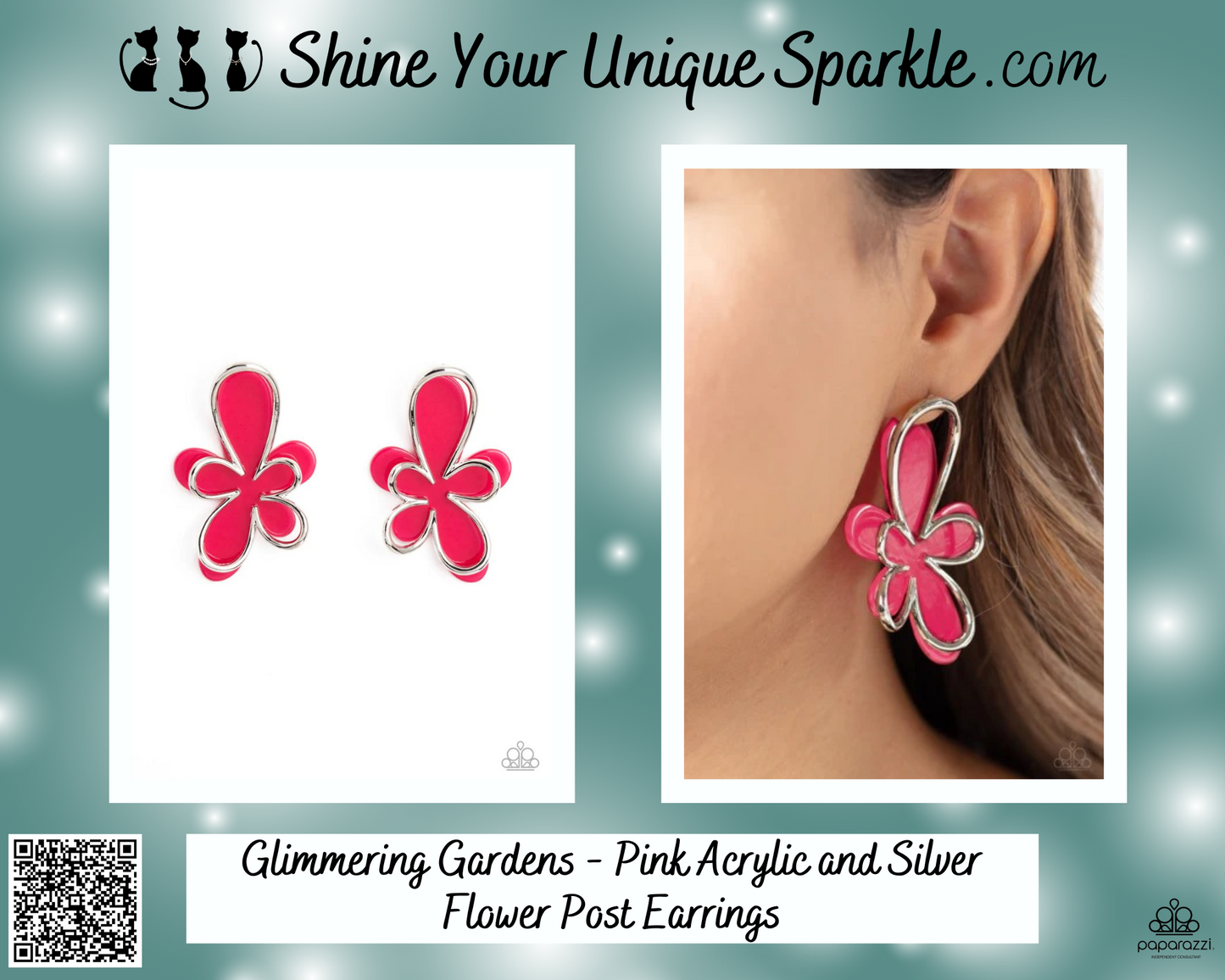 Glimmering Gardens - Pink Acrylic and Silver Flower Post Earrings