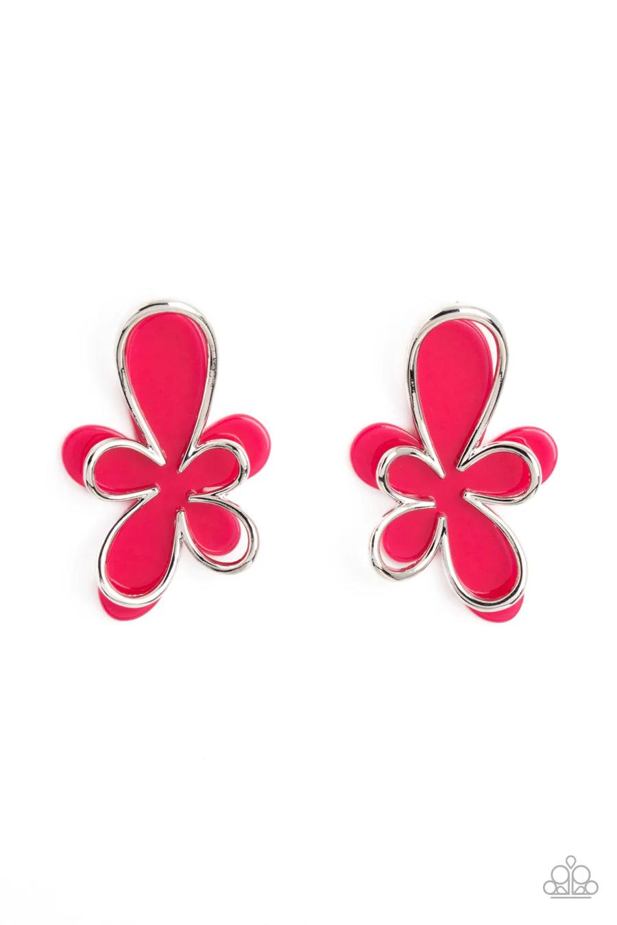 Glimmering Gardens - Pink Acrylic and Silver Flower Post Earrings