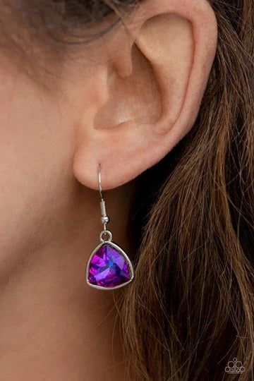 Glittering Geometrics - Purple UV Shimmer Gem Short Silver Necklace - Life of the Party