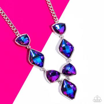 Glittering Geometrics - Purple UV Shimmer Gem Short Silver Necklace - Life of the Party