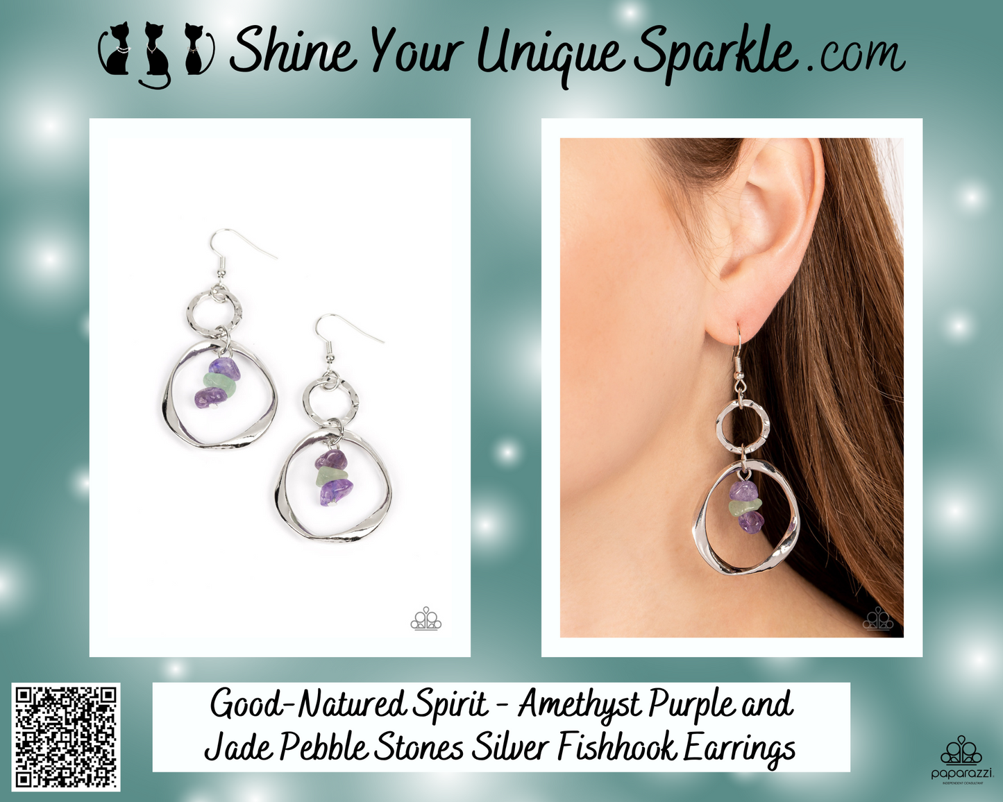 Good-Natured Spirit - Amethyst Purple and Jade Pebble Stones Silver Fishhook Earrings