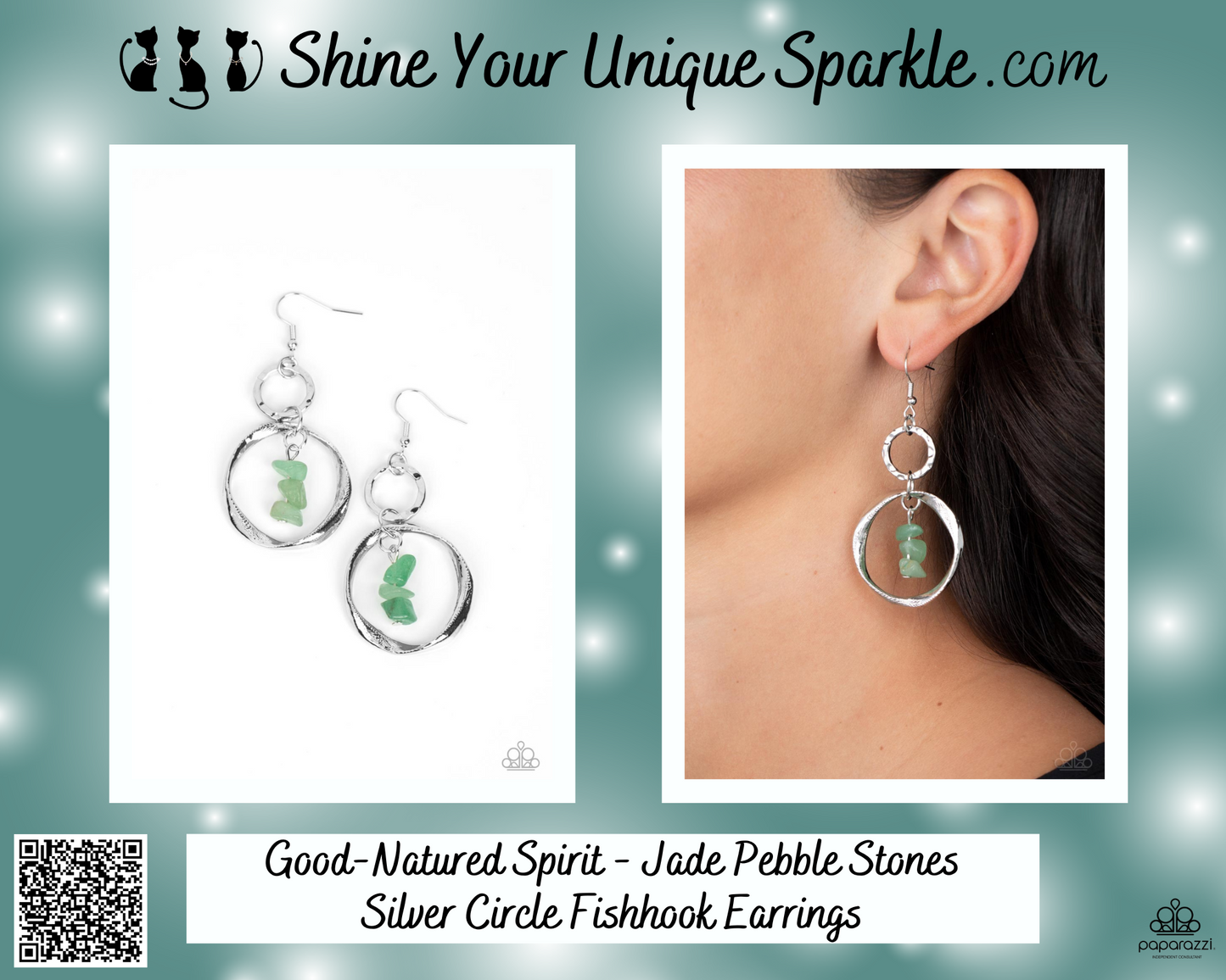 Good-Natured Spirit - Jade Pebble Stones Silver Circle Fishhook Earrings