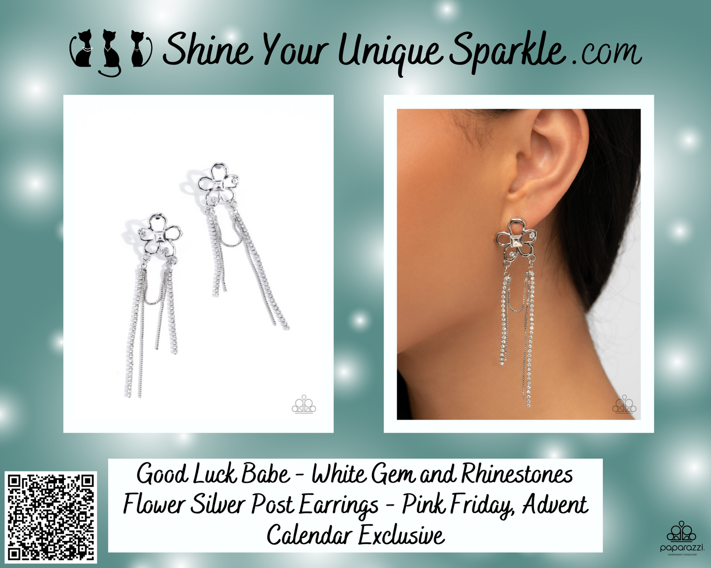 Good Luck Babe - White Gem and Rhinestones Flower Silver Post Earrings - Pink Friday, Advent Calendar Exclusive