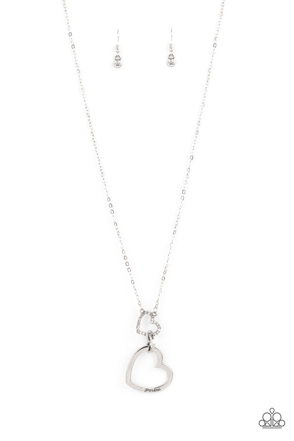 Grandma Glow - White Rhinestone Silver Heart Necklace