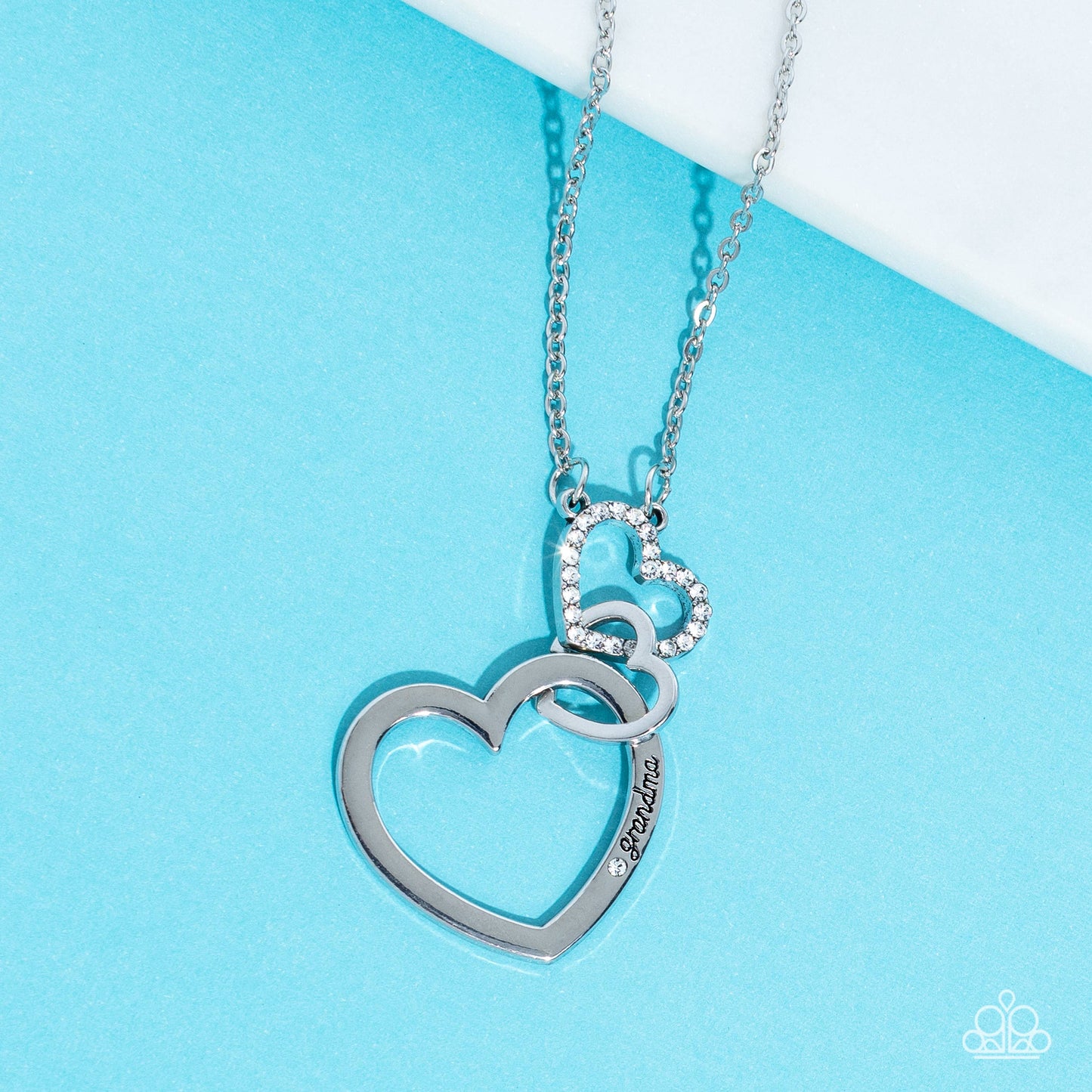 Grandma Glow - White Rhinestone Silver Heart Necklace