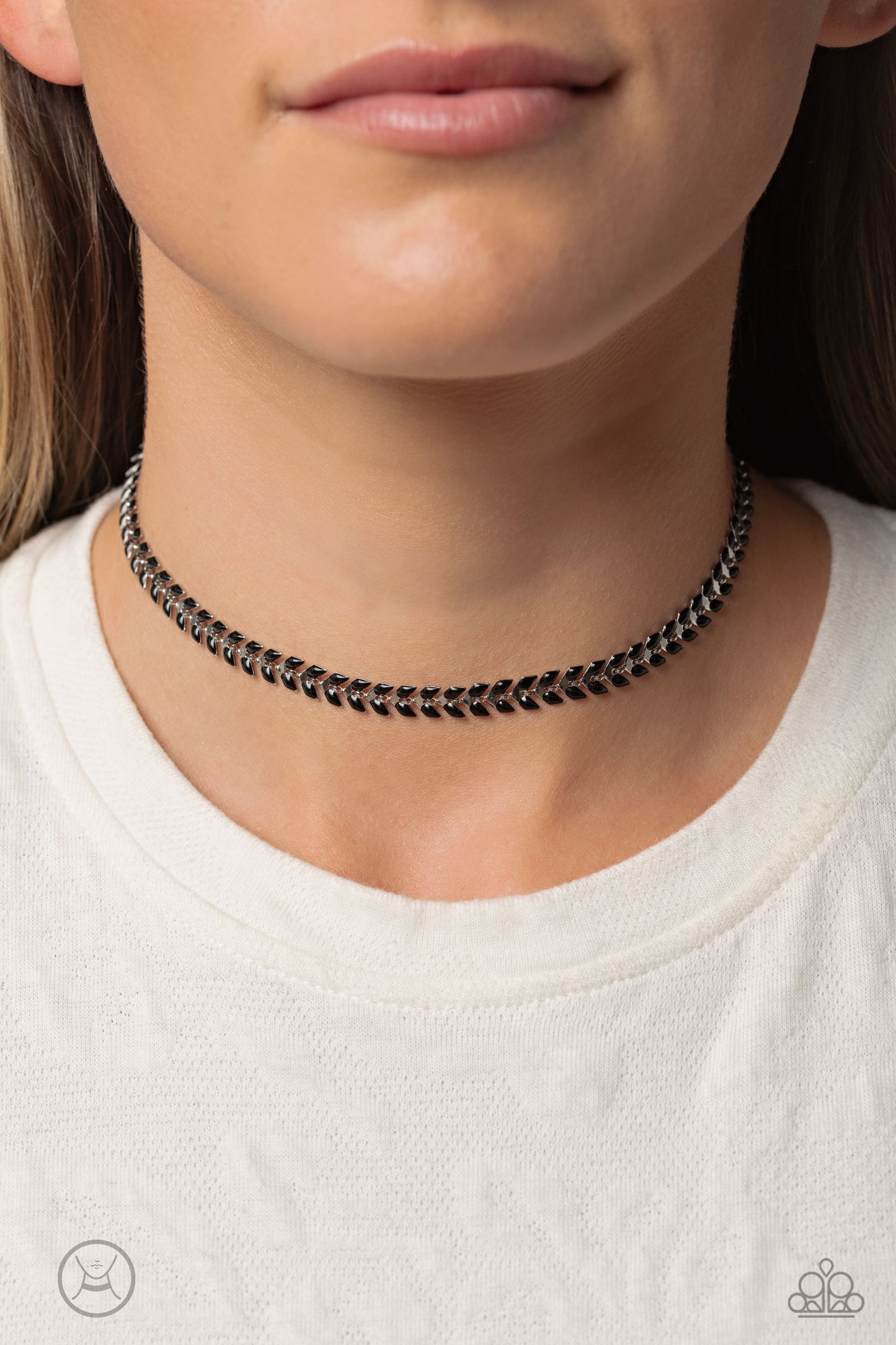 Grecian Grace - Black Painted Bead Silver Choker Necklace