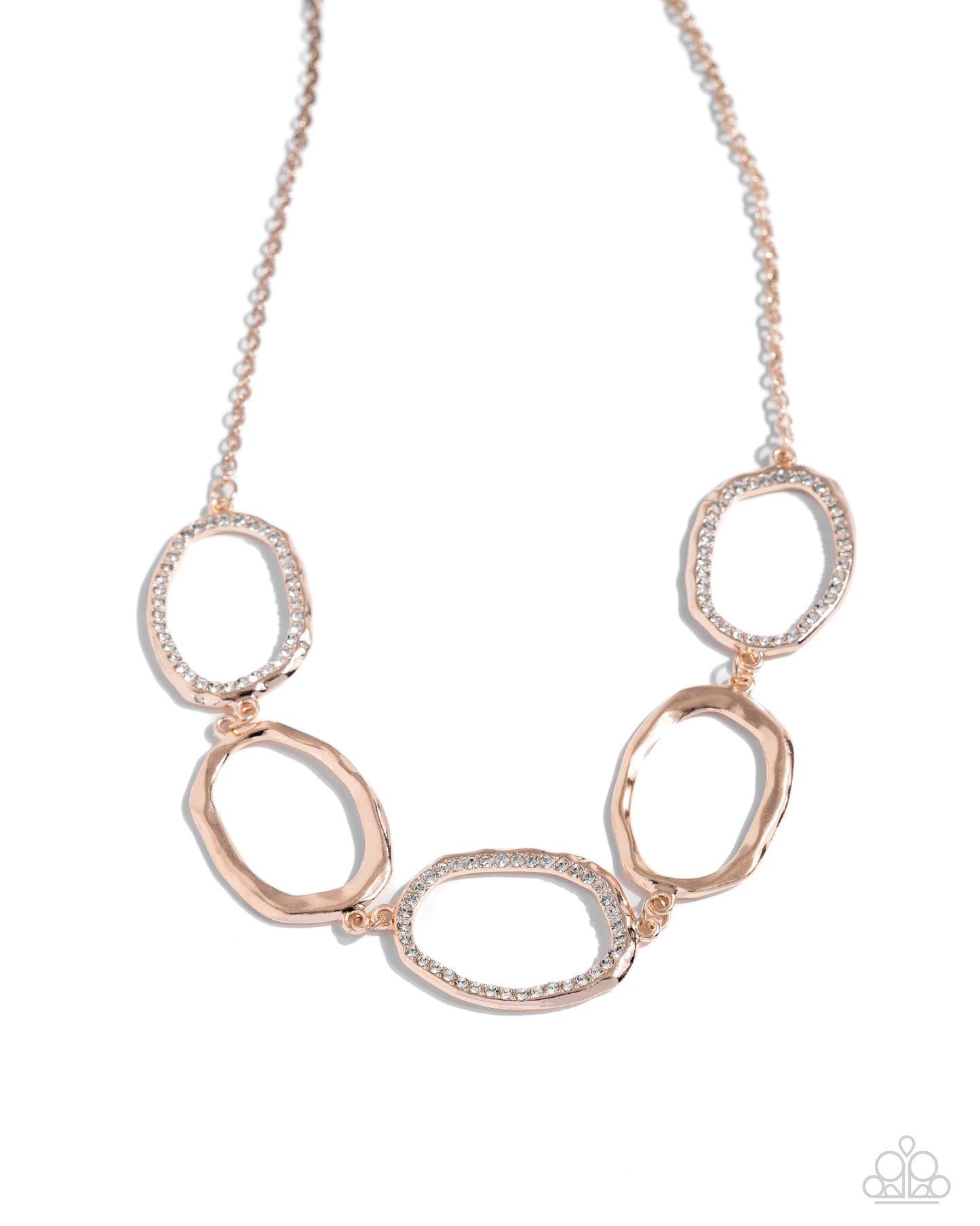 Gritty Go-Getter - Rose Gold Oval White Rhinestone Short Necklace