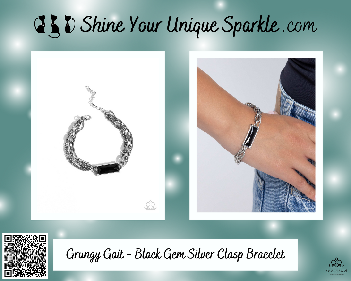 Grungy Gait - Black Gem Silver Clasp Bracelet