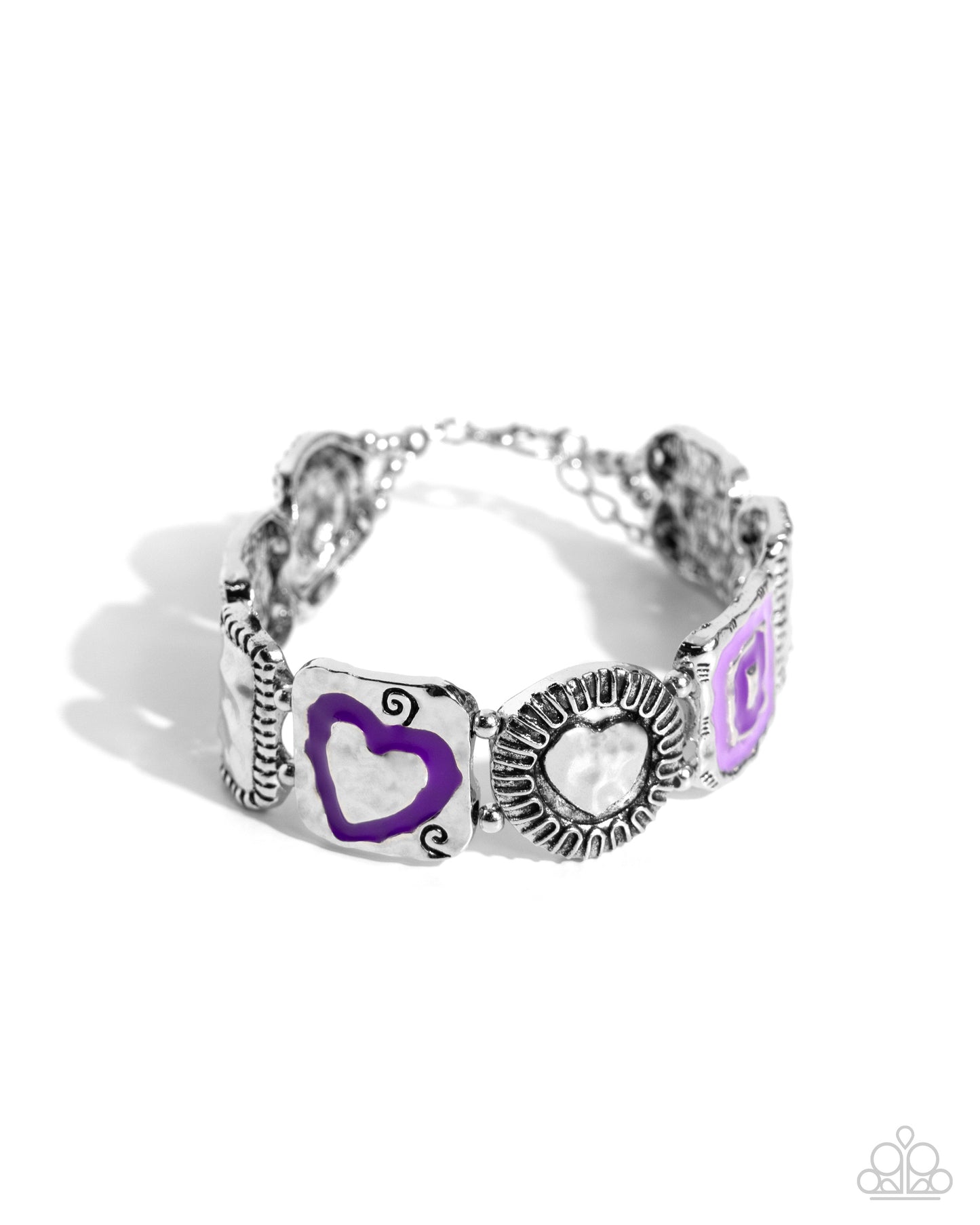 Hammered History - Purple Heart Silver Stretchy Clasp Bracelet