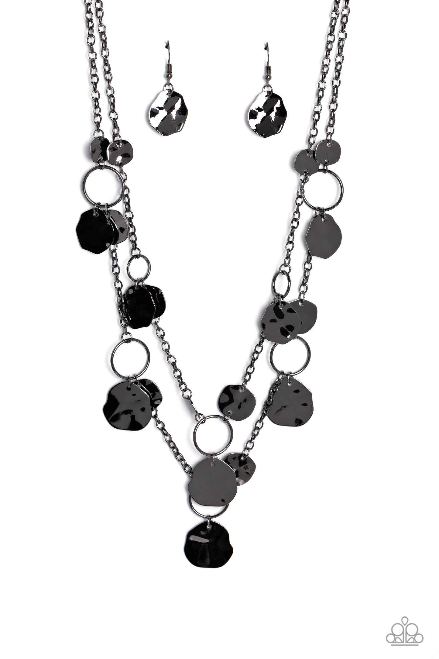 Hammered Horizons - Black Gunmetal Disc Layered Short Necklace