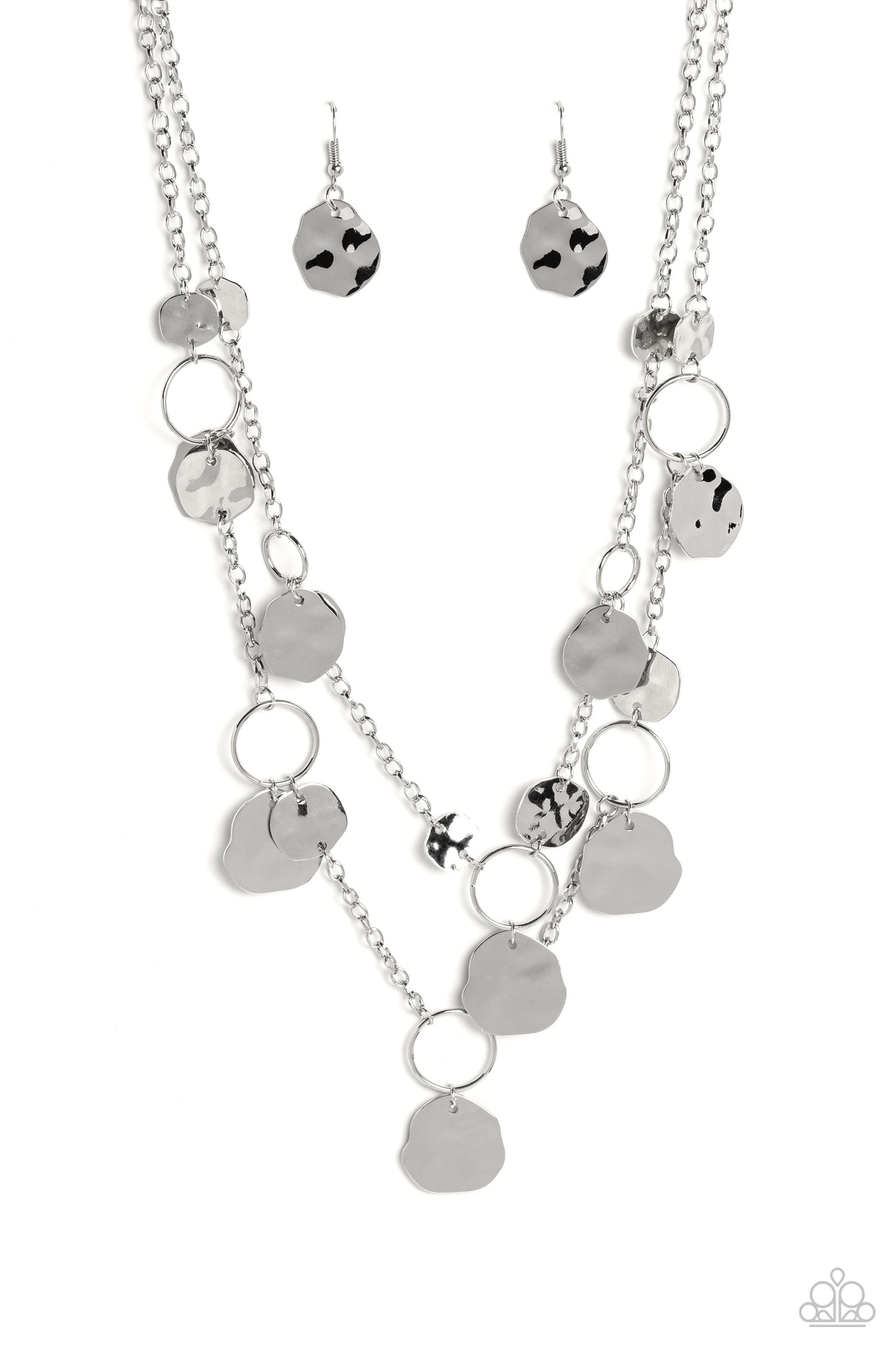 Hammered Horizons - Silver Disc Layered Short Necklace
