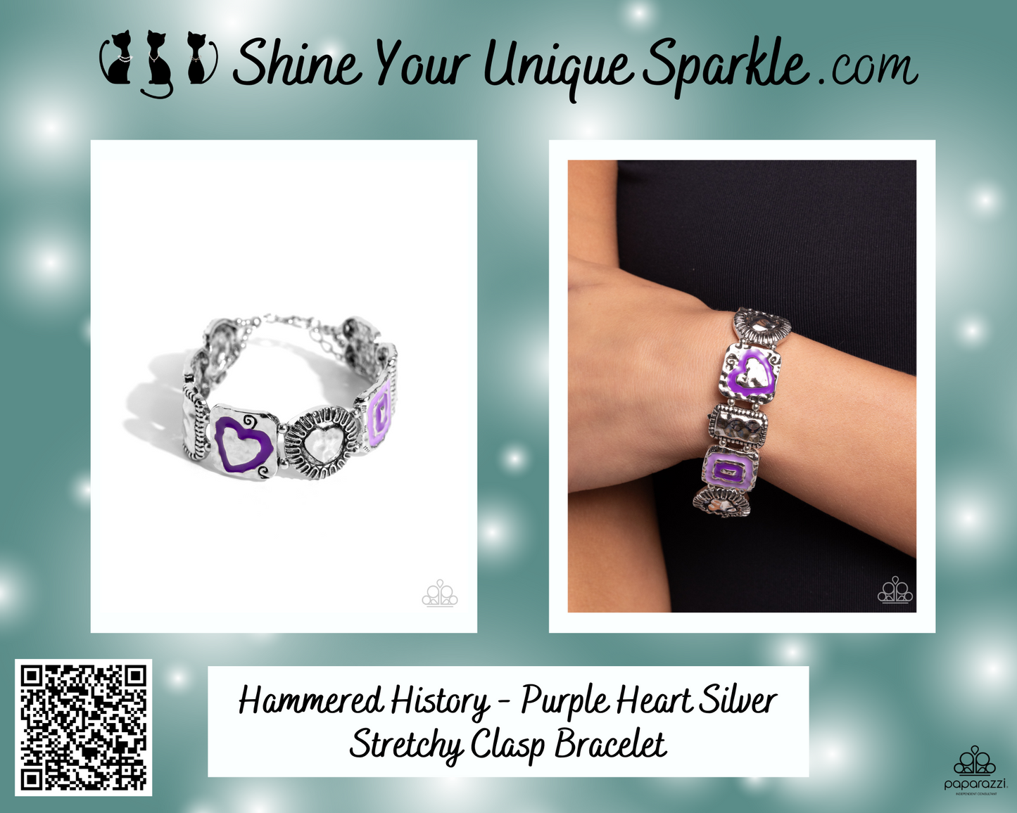 Hammered History - Purple Heart Silver Stretchy Clasp Bracelet