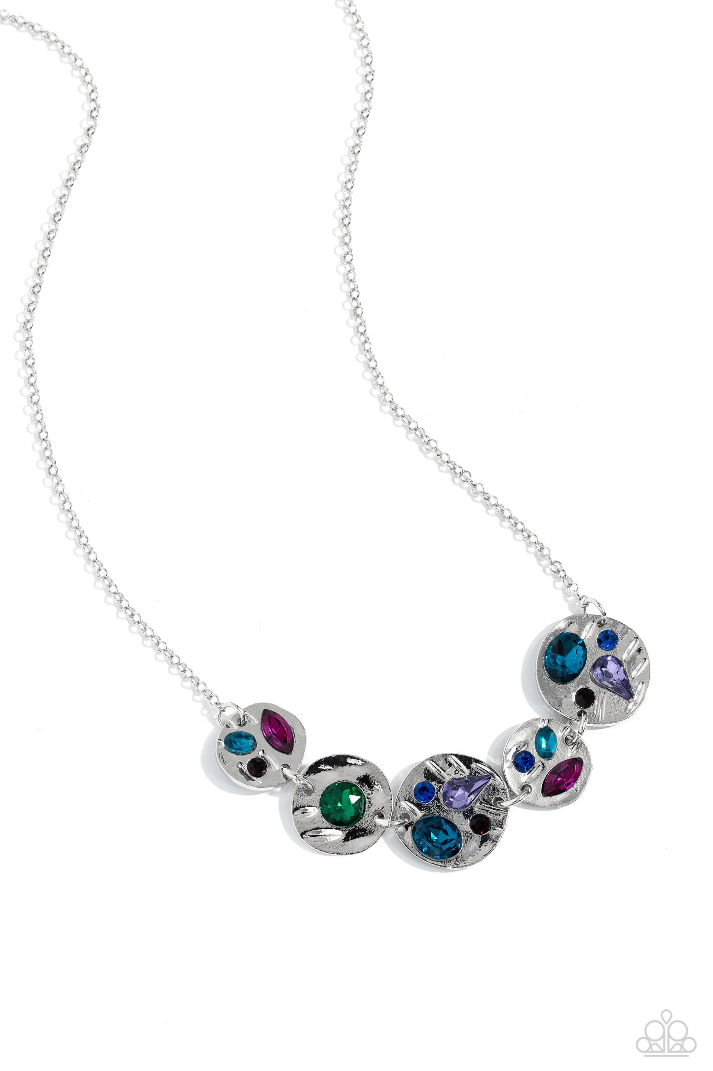 Handcrafted Honor - Multi Color Gem Silver Circle Short Necklace