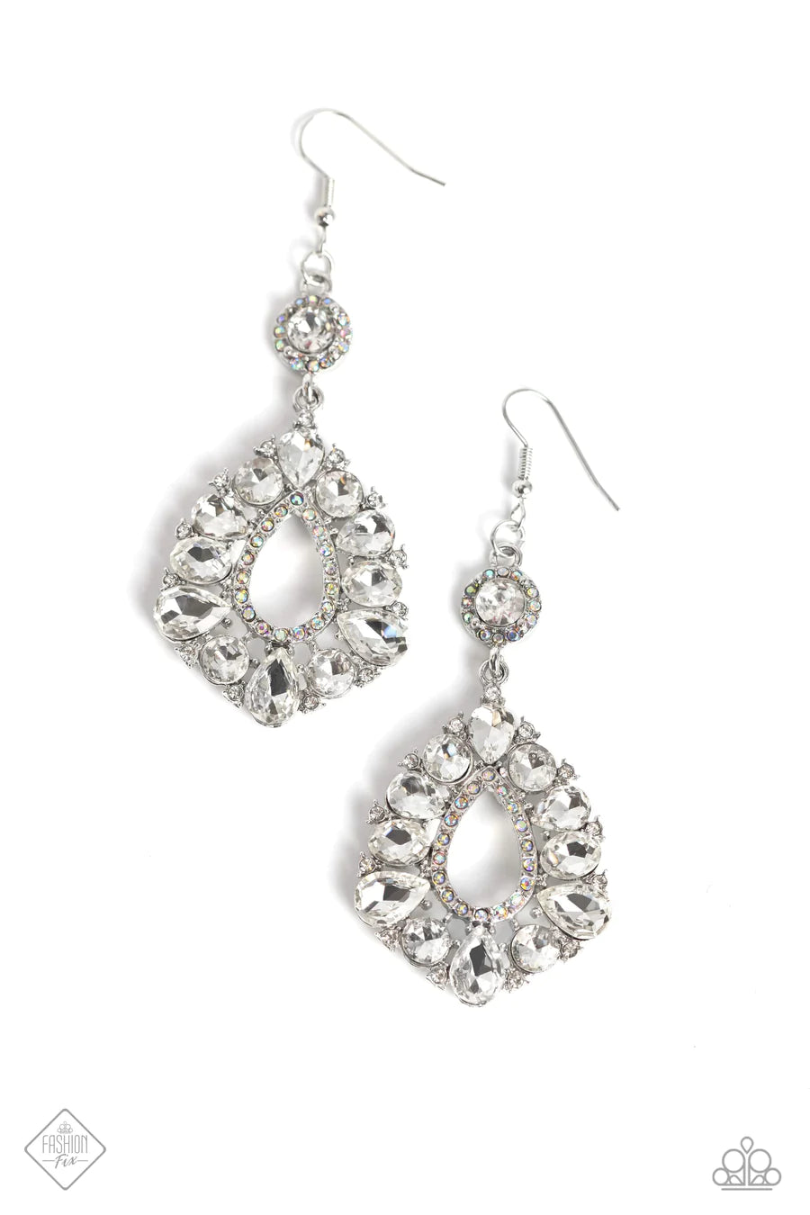 Happily Ever Exquisite - White Rhinestone Gem Silver Fishhook Earrings - Fashion Fix